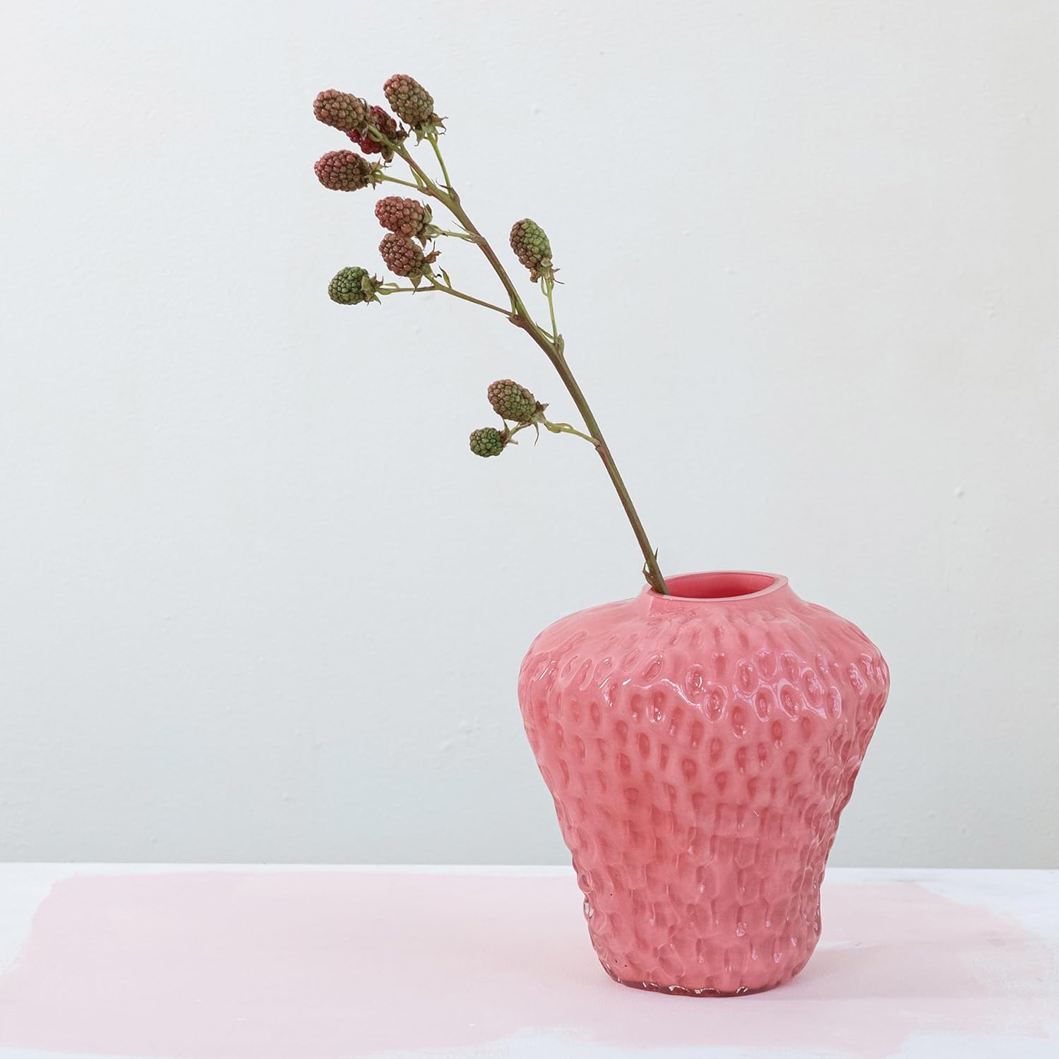 Creative Co-Op Round Glass Strawberry Shaped Vase, Pink