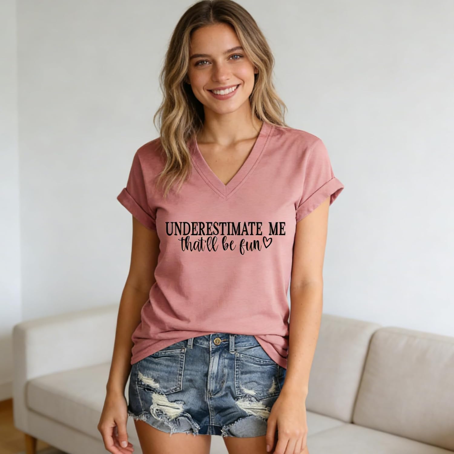 Underestimate Me That'll Be Fun Shirts for Women,Sarcastic Motivational V Neck Shor Sleeve,Funny Saying Graphic Tee - Image 3