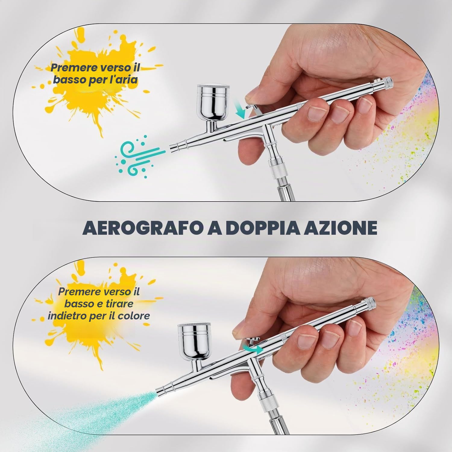 Kit aerografo 40 PSI con compressore a doppia azione per decorazione di torte, trucco, artigianato, nail art, modellazione di tatuaggi, pittura