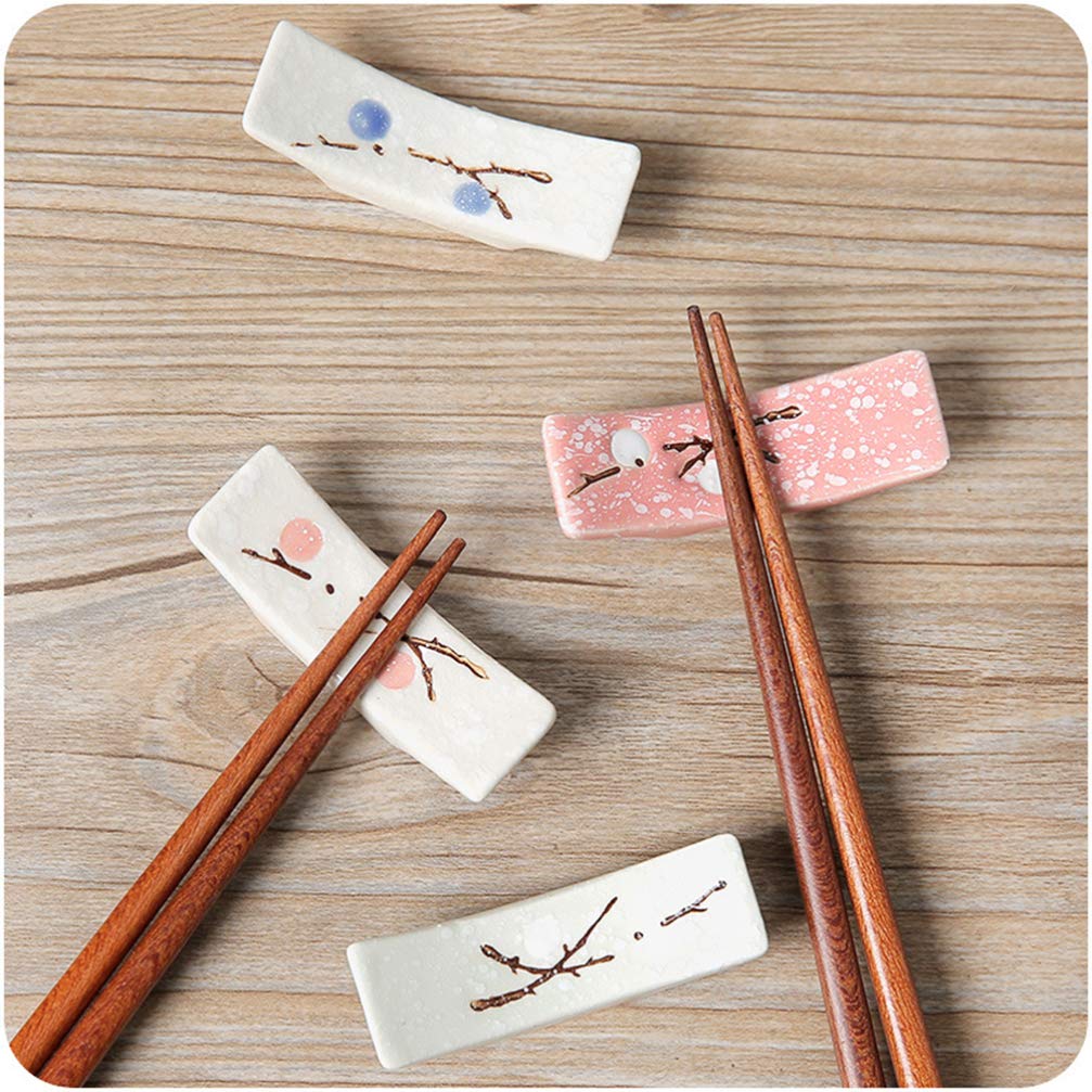 Essstäbchenhalter, dekorativ, 4 Stück, Pflaumenmuster, Löffelablage, Keramik, japanischer Stil, Essstäbchenhalter, Ständer, Löffel, Gabel, Präsentationsständer, Essstäbchen, Kissen-Set