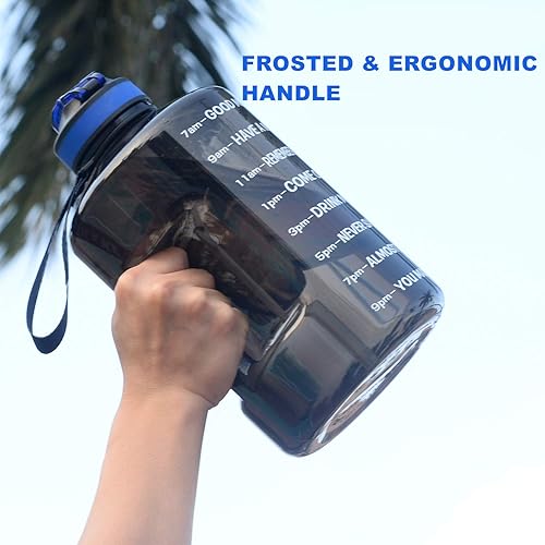 Miniatura 3 de Botella de agua de 1 galón con marcador de tiempo y popote, sin BPA, 128 onzas, a prueba de fugas, jarra de agua grande motivacional con asa, jarra