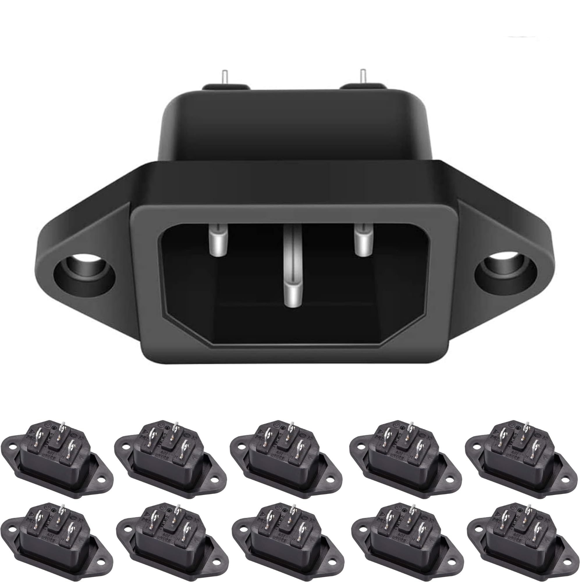 NEXTOY AC 250V 10A IEC 320 C14 Panel Mount Plug Adapter Power Connector Socket Black Screw Mount 3 Pins (PACK OF 10)-image-32