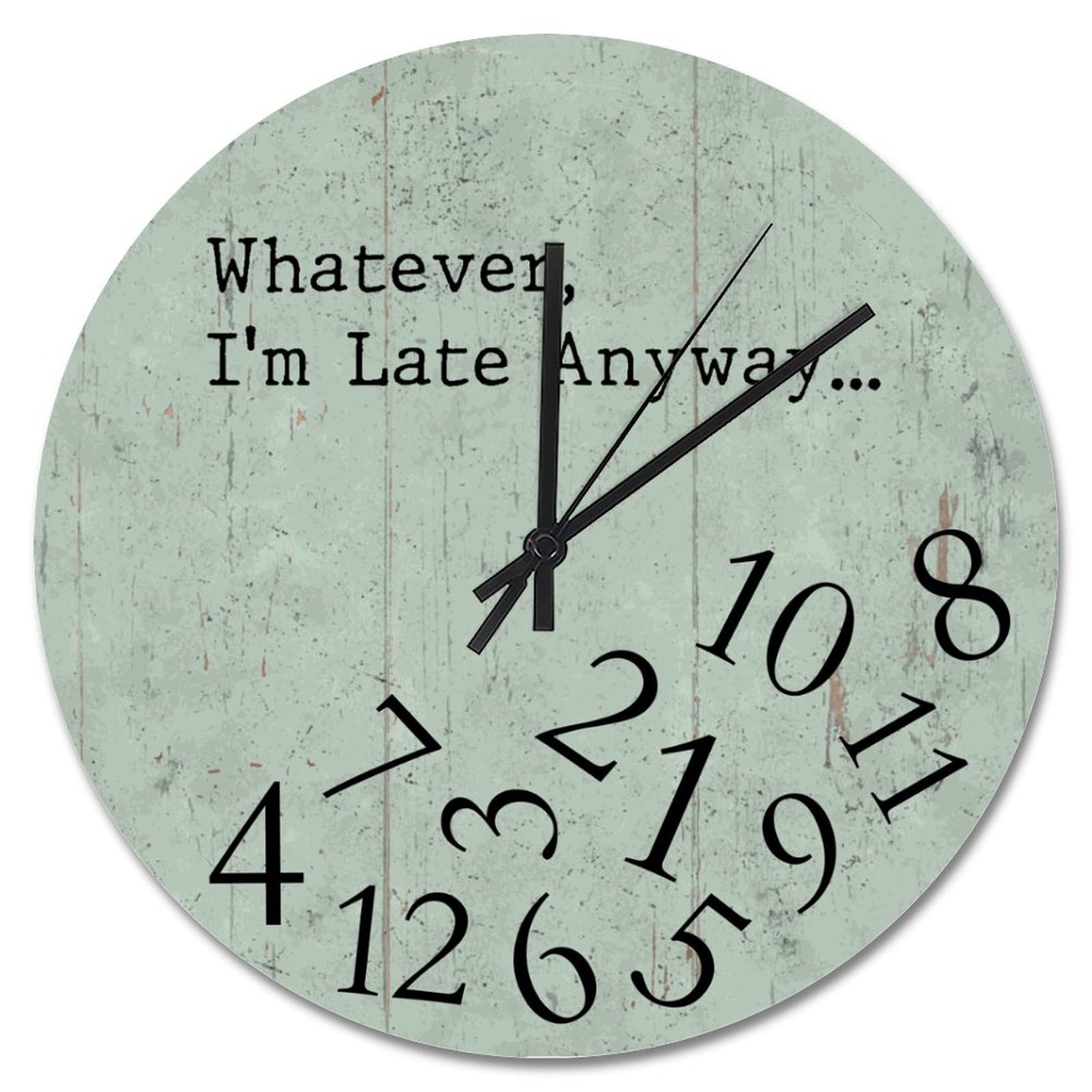 LMMIXEE Seafoam Green Whatever Clock Whatever I'm Late Anyway 15 Inch Round Wall Clocks Battery Operated Silent Non-Ticking Farmhouse Wall Decor for Bedroom Living Room