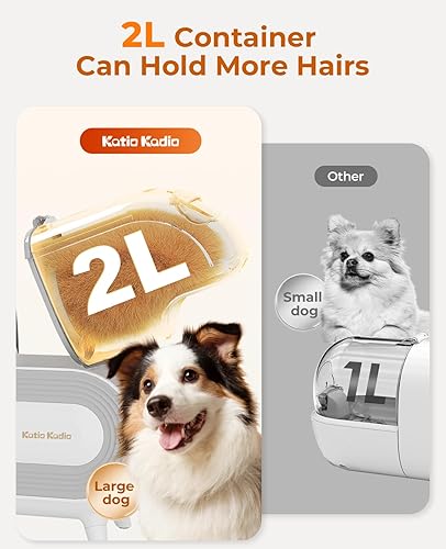 Miniatura 4 de Kit de aseo para mascotas 8 en 1: potente aspiradora de succión para perros, 2L de gran capacidad para pelar el pelo con cepillo, gris