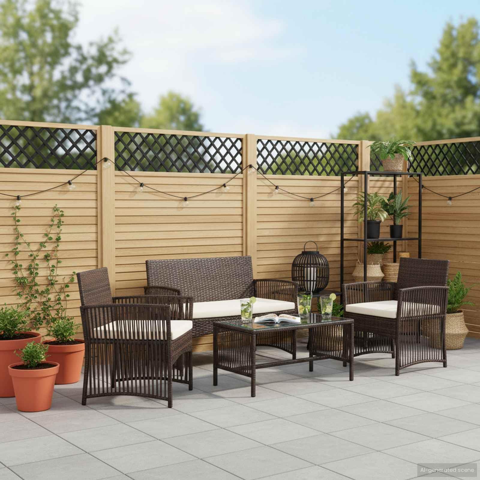 vidaXL Salon de Jardin 4 pcs avec Coussins Mobilier de Jardin Meubles d'Extérieur Mobilier de Patio Mobilier de Terrasse Résine Tressée Marron