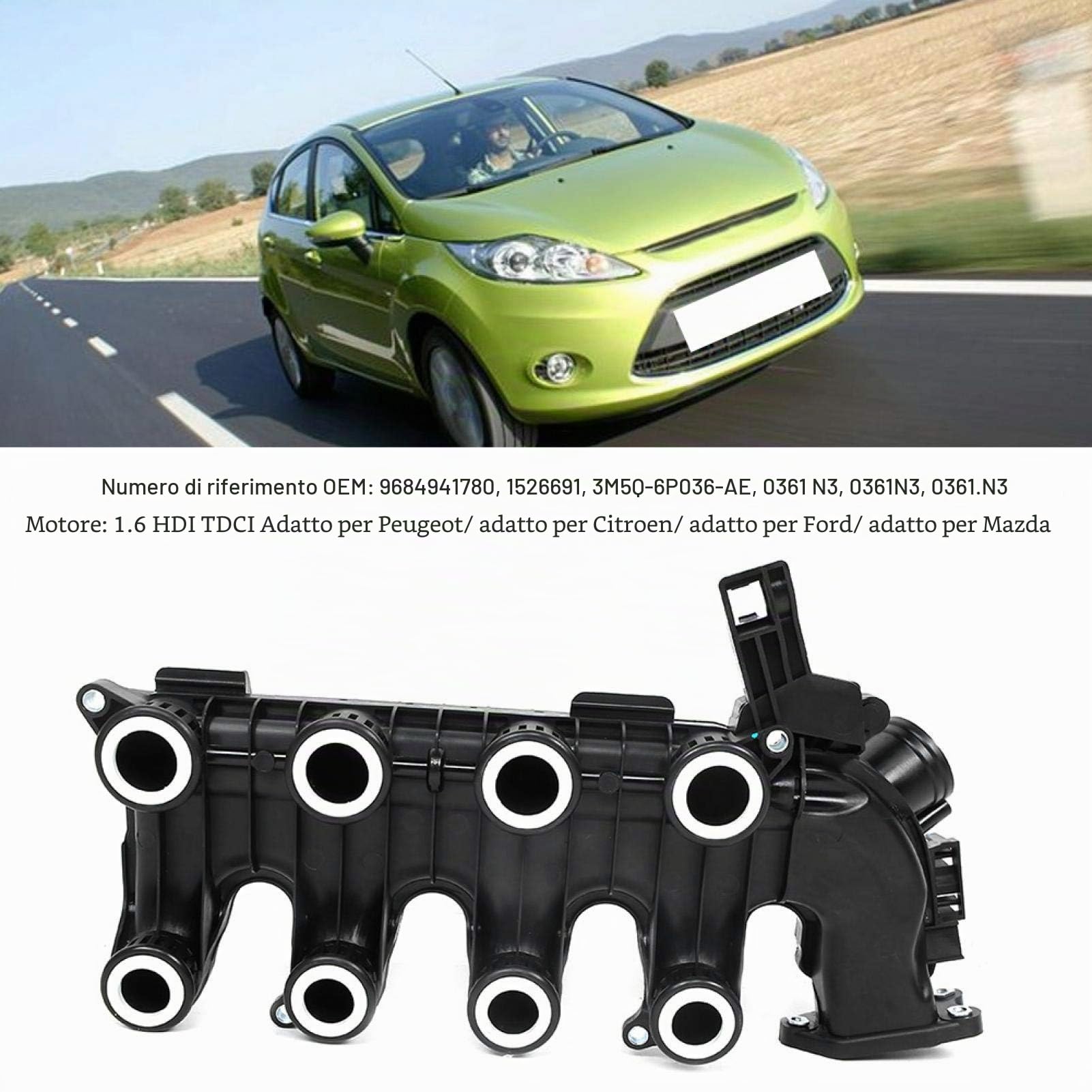 Aramox Collettore di Aspirazione con Guarnizioni per 206 207 307 16 HDI TDCI MK2 16 TDCI 2004 2012 Prodotto Nuovo Preciso e Resistente PA 30% GF NBR