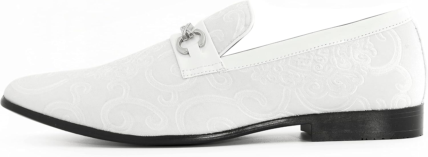 Amali King - Men's Slippers - Mens Loafers - Designer Shoes for Men - Tuxedo Shoes - Velvet Loafers Men - Embossed Paisley Pattern, Satin Band and Trim