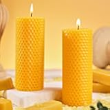 2pcs Natural Beeswax Pillar Candles, 2x5in Pure Honeycomb Beeswax Candles Bulk, Unscented Bees Wax Candle for Home,Prayer,Dripless Smokeless Organic 100% Pillar Candles
