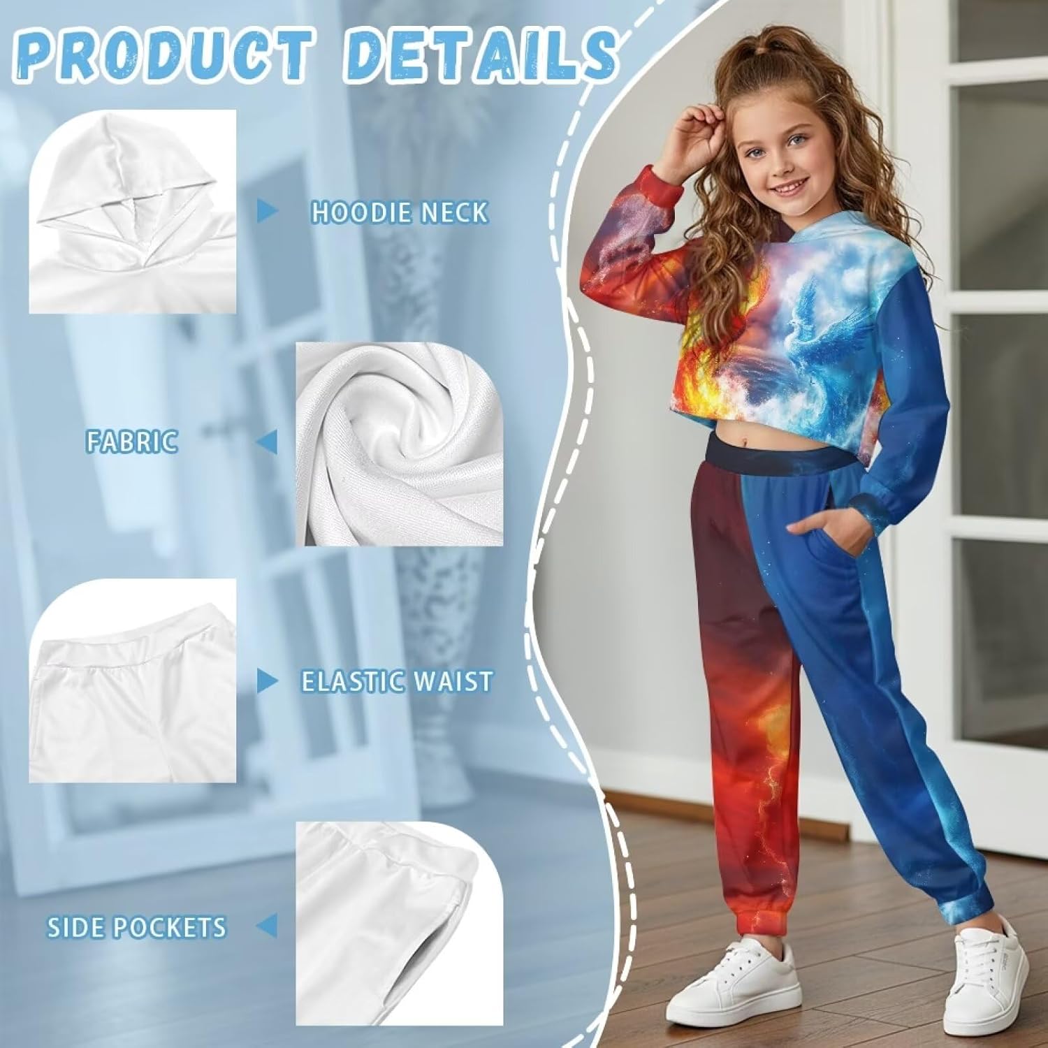 Girls 4-13Y Long Sleeve Crop Top Sweatshirts and Sweatpants Kids Back to School Clothes