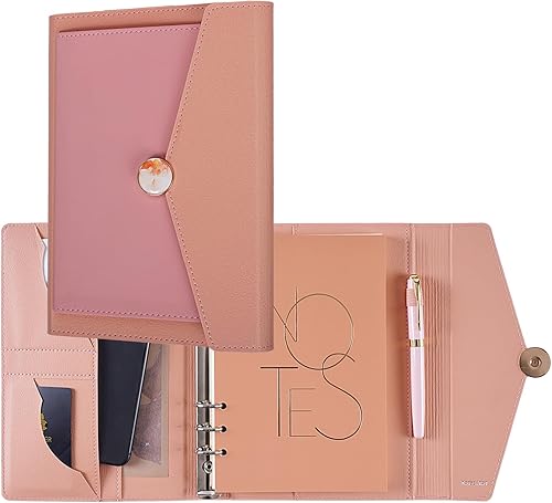 Miniatura 2 de Carpeta A5 con hojas sueltas y juego de bolígrafos recargables para cuaderno  100 hojas de 200 páginas, 8.3 x 5.5 pulgadas, papel crema de 3.53 ozm,