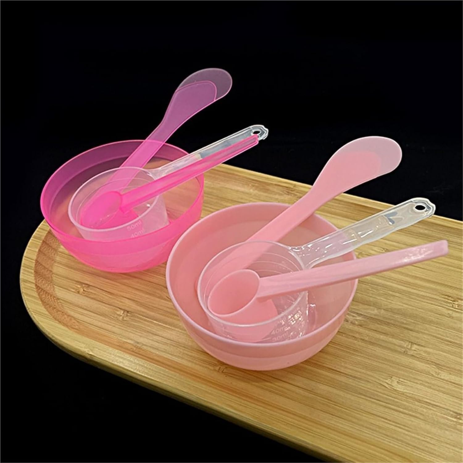 40Pcs 10sets Facial Bowls Homemade DIY Face Mask Mixing Bowl Set Plastic Mini Facial Mask Spatula Tool Reusable Measuring Spoon Stick Salon(Clear rose red)