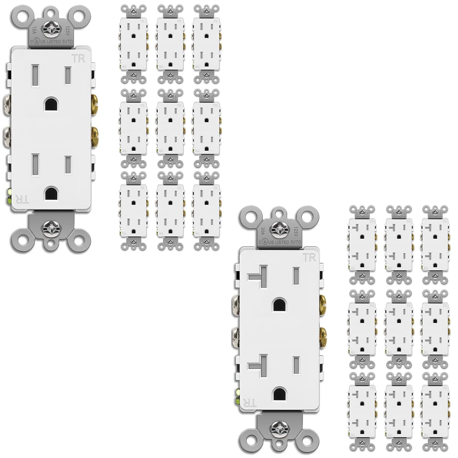 [20 Pack] BESTTEN 15 Amp and 20 Amp Decorator Wall Receptacle, Tamper Resistant Outlet, for Residential & Commercial Use, UL Listed, White