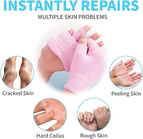 Miniatura 4 de Juego de guantes y calcetines hidratantes, forro de gel de terapia fría, guantes hidratantes sin dedos y calcetines para el talón, guantes