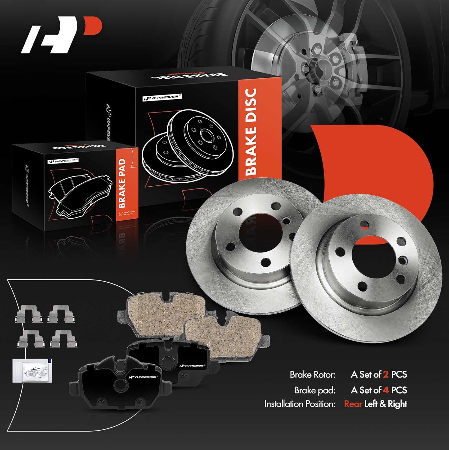 A-Premium 11.01 inch (279.8mm) Rear Solid Disc Brake Rotors + Ceramic Pads Kit Compatible with Select Mini Models - Cooper Countryman 2011-2016, Cooper Paceman 2013-2016, 6-PC Set