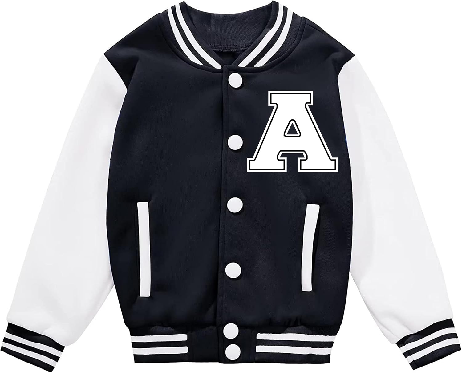Kids Baseball Jacket Letter Print Boys Girls Varsity Coat Casual Lightweight School Uniform With Button
