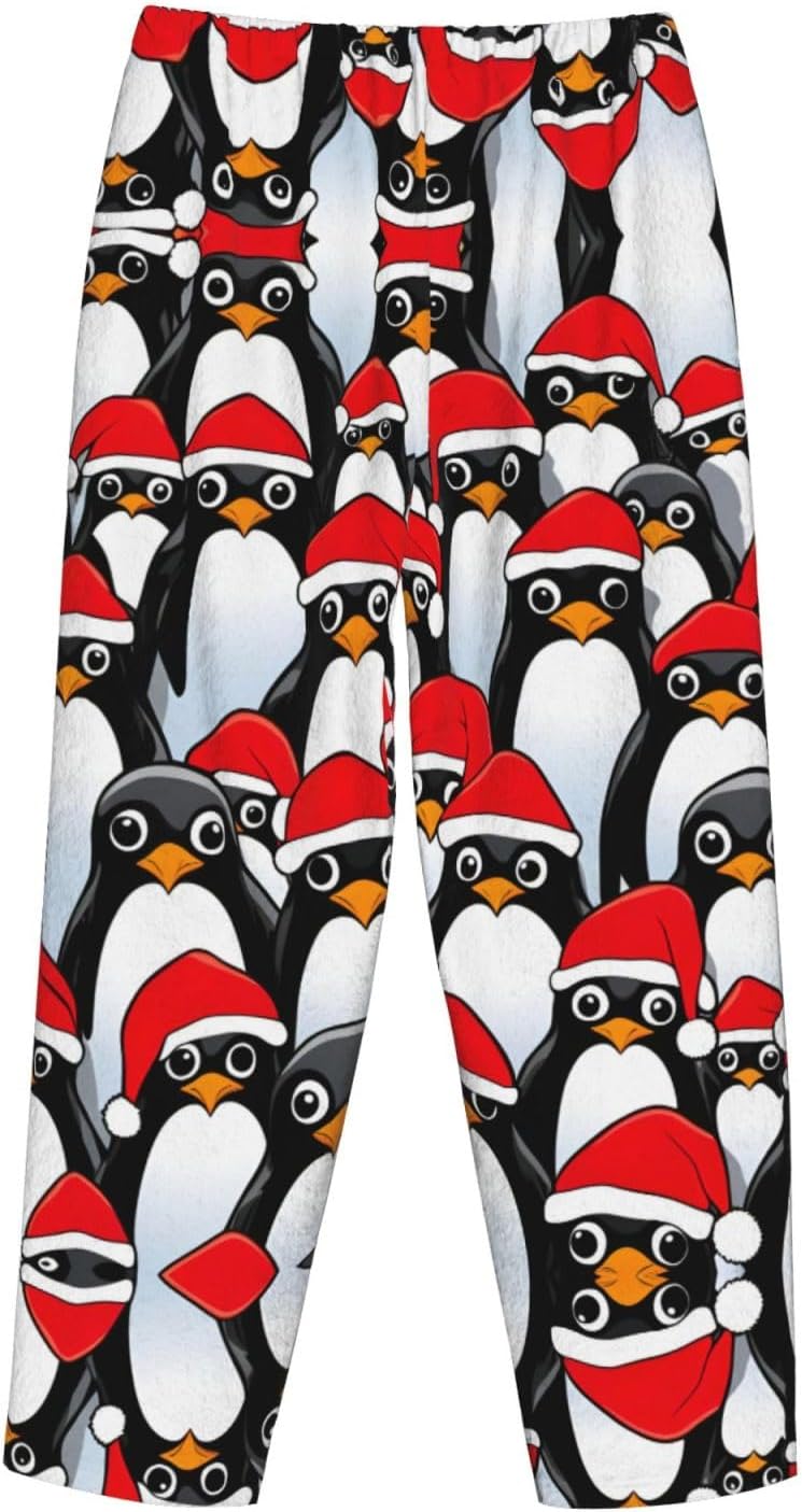 Christmas Penguins Print Flannel Pajama Pants,Warm Pajama Pants,Perfect For Christmas And Everyday Comfort