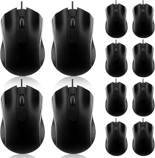 Hoteam 12 Pack Black Wired USB Ergonomic Computer Mice Bulk Corded for PC Laptop Office Classroom Gaming
