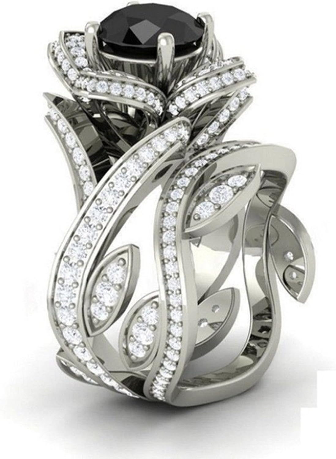 Amazon Com 3 00 Ct Round Cut Lab Created Black Diamond Engagement Wedding Bridal Set Ring 14k White Gold Sterling Silver Clothing Shoes Jewelry