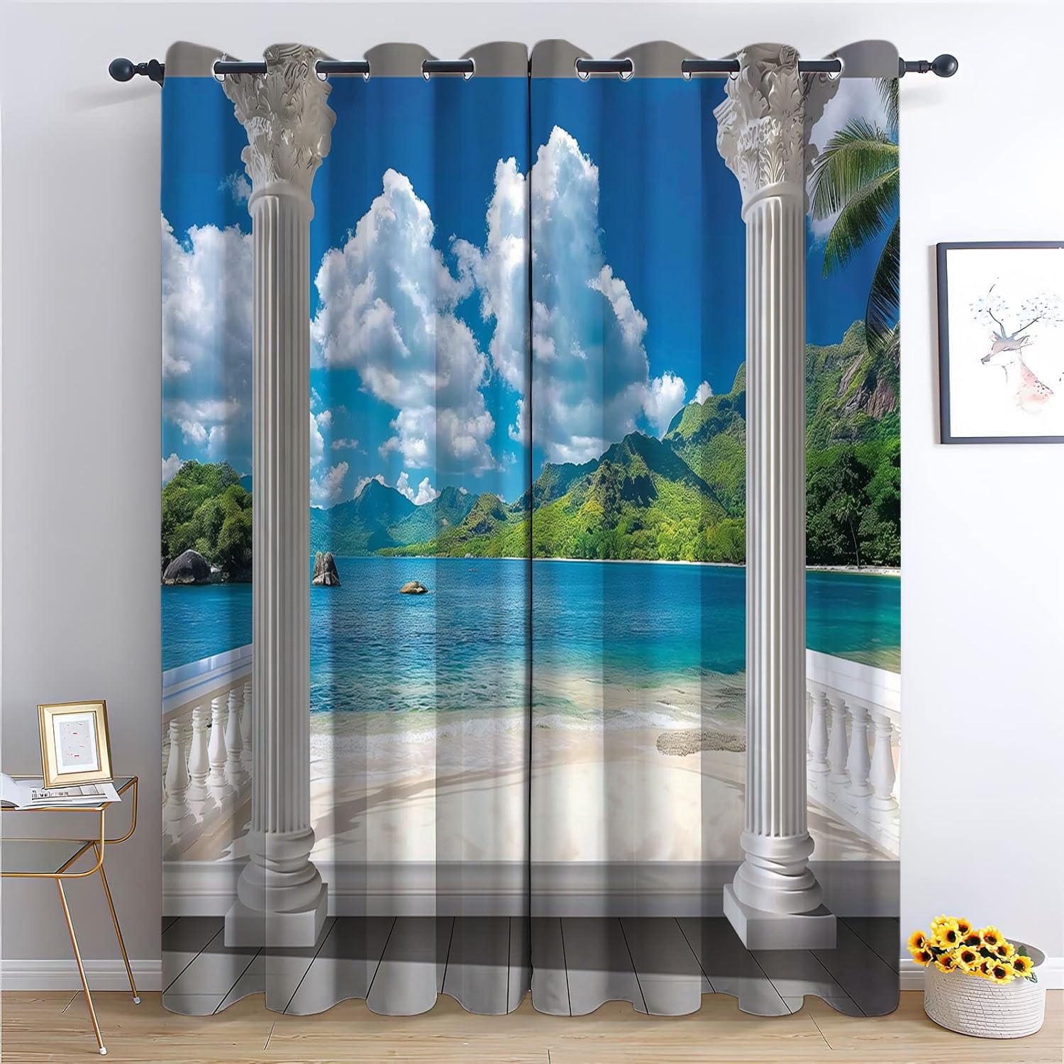 Rideaux occultants plage avec isolation thermique à oeillets pour salon et cuisine