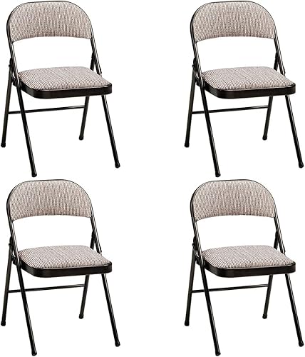 Meco Juego de 4 sillas plegables acolchadas de tela de lujo, marco de cinabrio con asiento y respaldo de tela motivada, ideal para eventos en