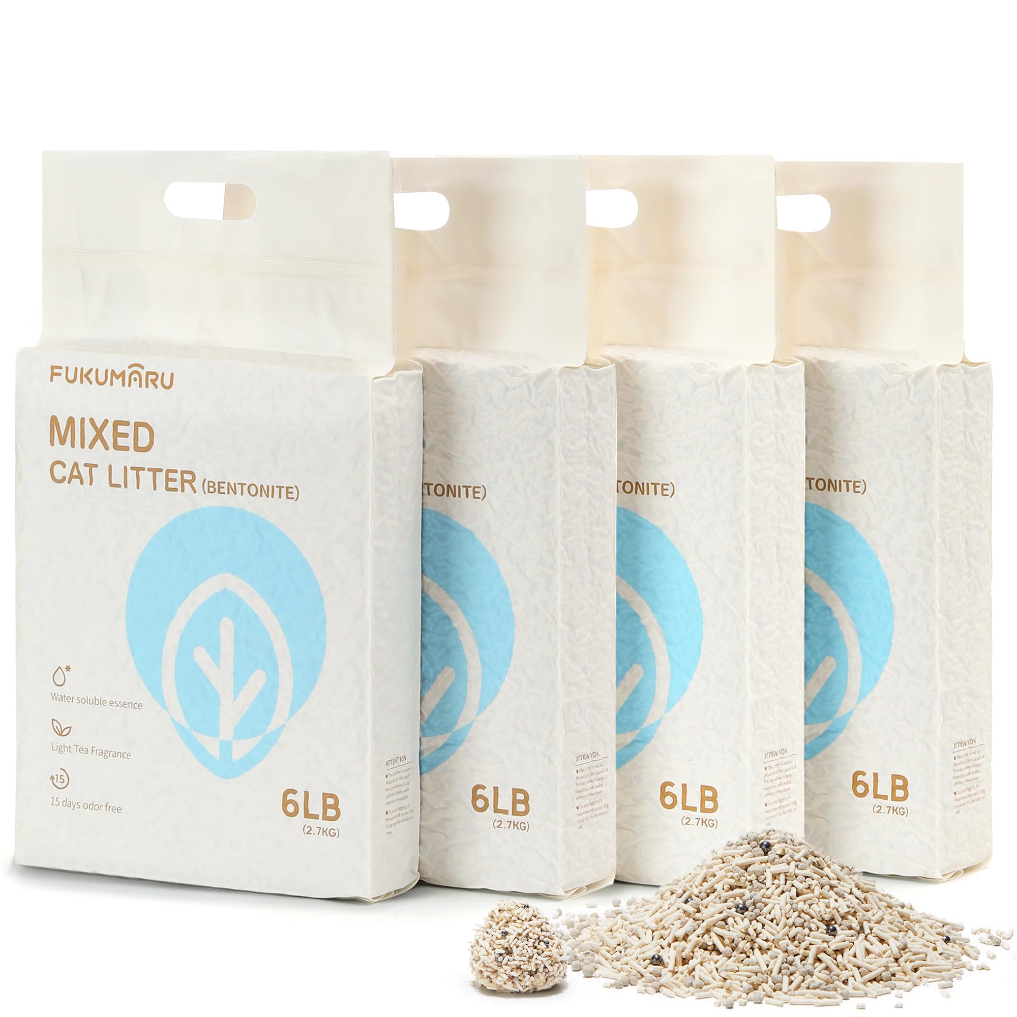 FUKUMARU Arena de Tofu para Gatos 10.8kg - Arena aglomerante para Gatos, Tofu y Bentonita para Gatos, Libre de Polvo y fácil de aglomerar, Control de olores（Té blanco）, se Puede desechar en el Inodoro