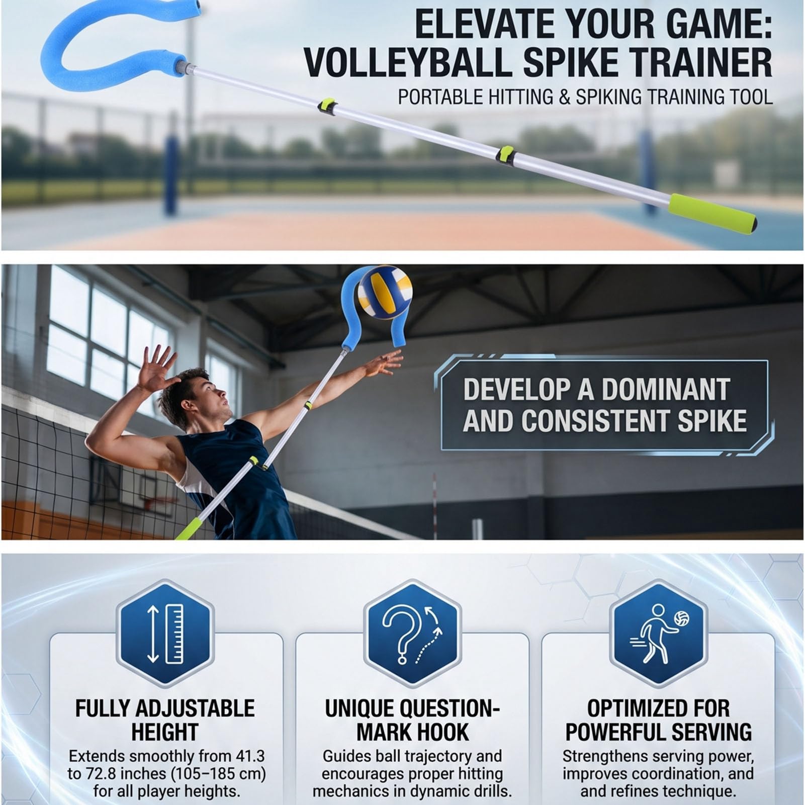 Naroote Volleyball-Spike-Trainer, Aluminiumlegierung, PVC, Verstellbarer