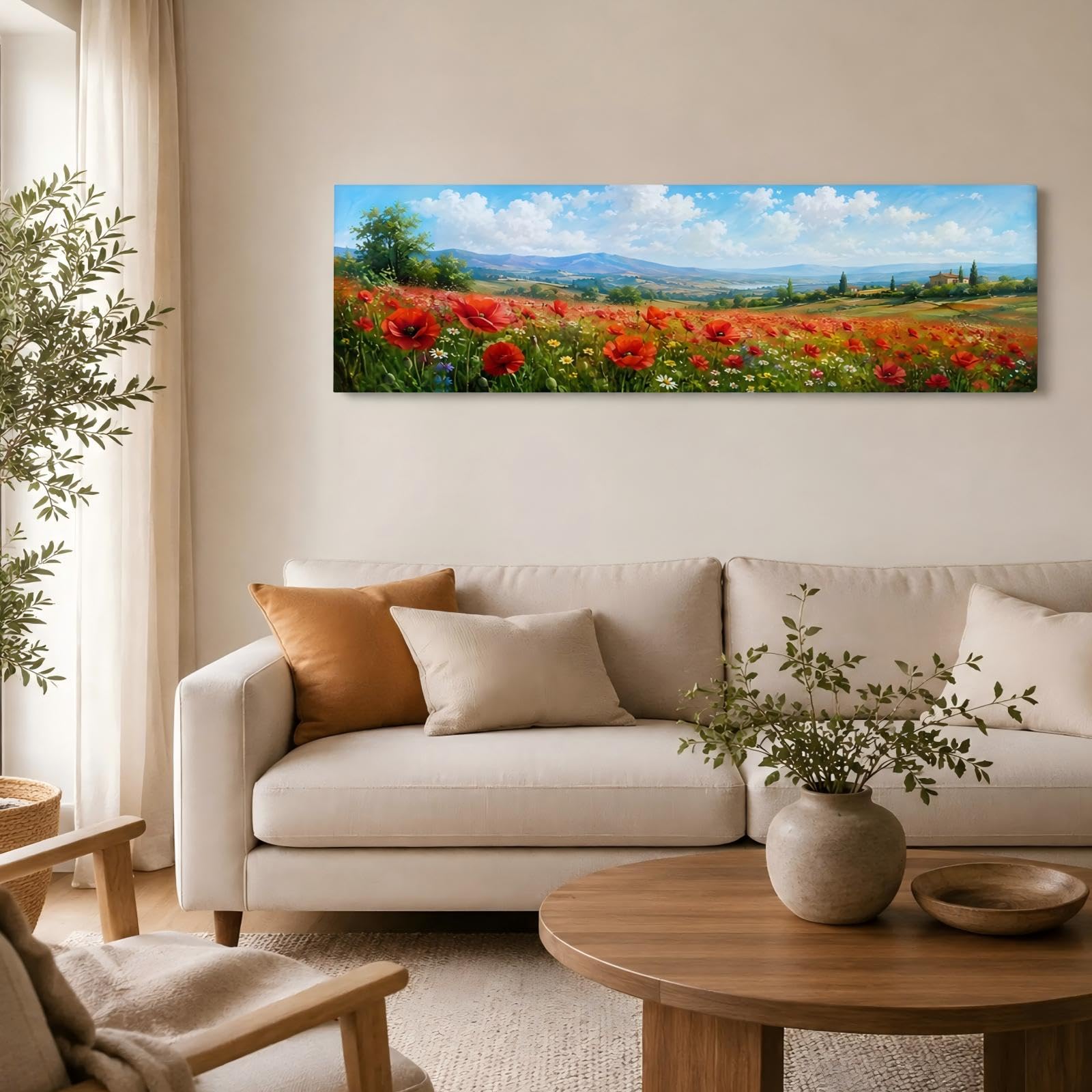 RGsixiot Cuadro en Lienzo Campo de Flores Rojas Paisaje Panorámico