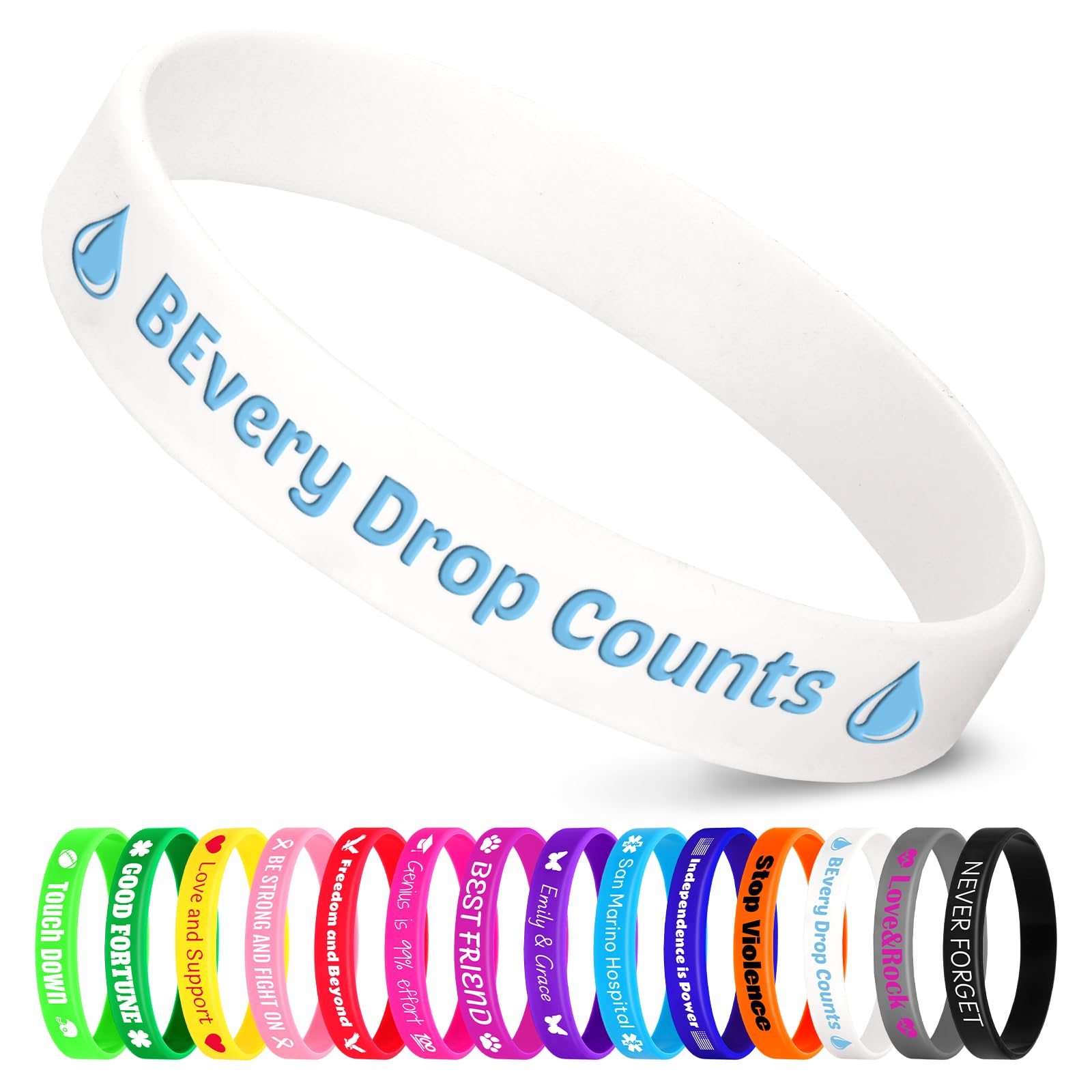 Custom Silicone Lables White Personalized Rubber Wristbands 0.5"*7.9" Custom Wristbands with Text ICON 1-1000 PCS Bulk