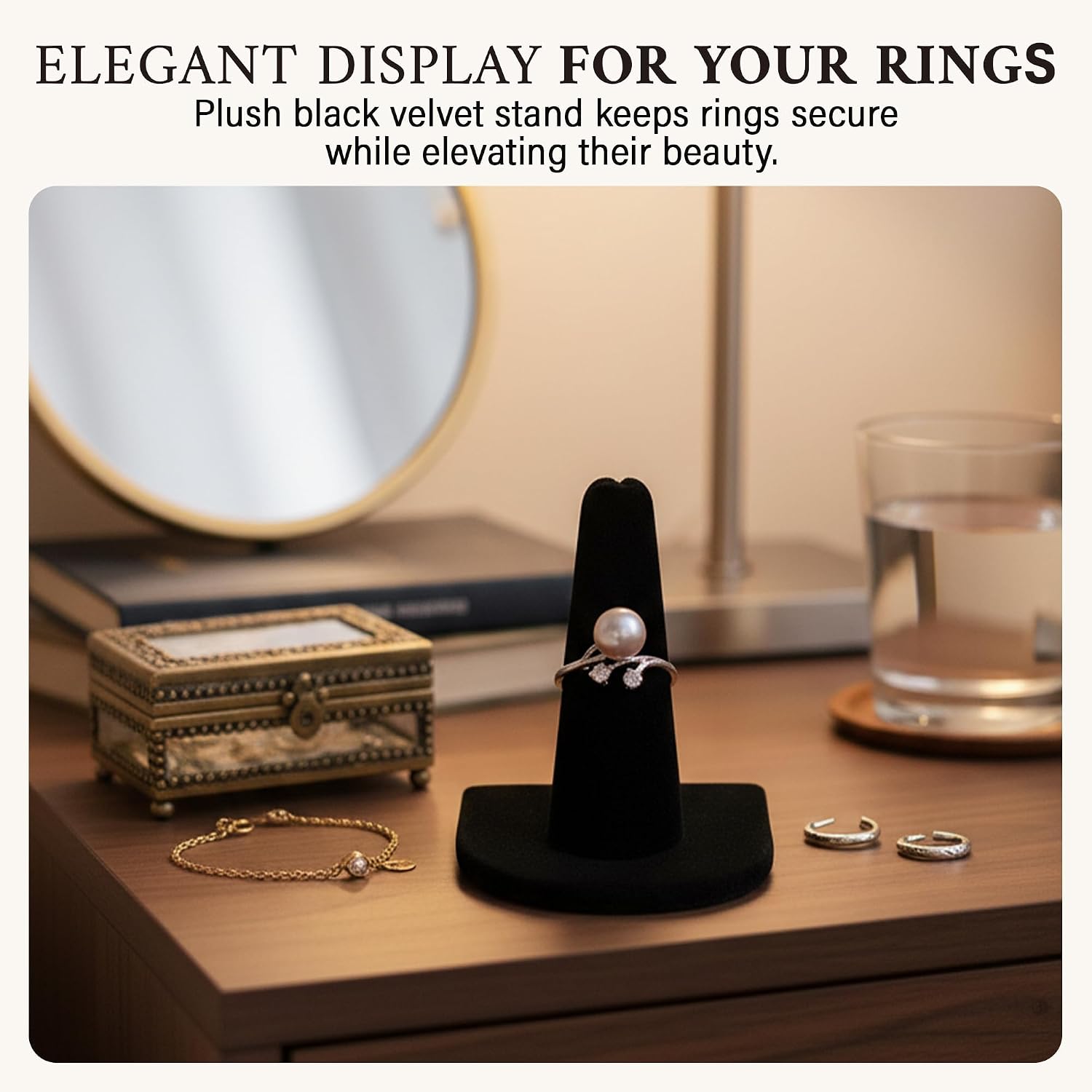 RJ Displays 6 Pcs Black Velvet Rings Display Stand, Jewelry Holder Organizer for Wedding, Showcase & Selling-Perfect Ring Display Case-Jewelry Ring Organizer holder-Perfect Rings stand for vendors