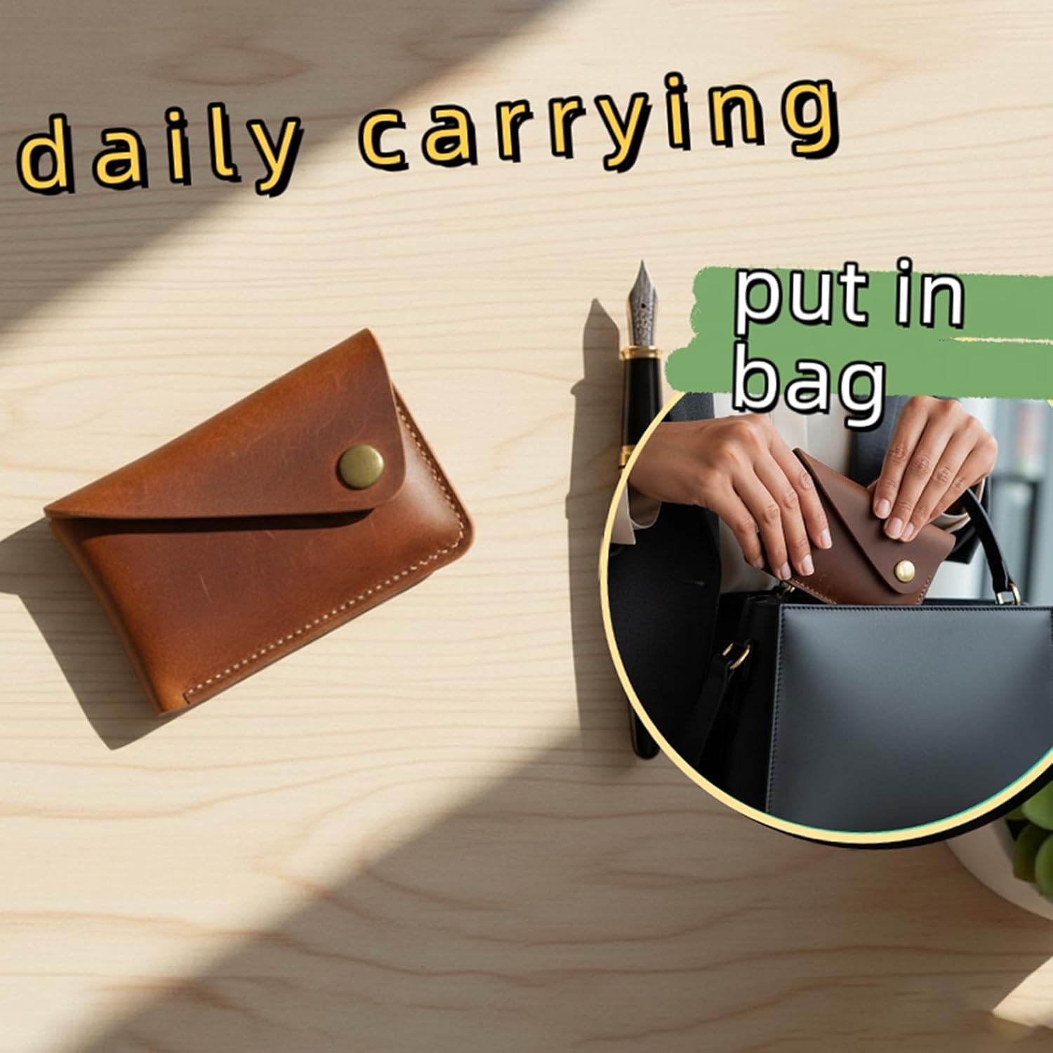 Leather Credit Card Holder,Genuine Cardholder Wallet for Men and Women,Slim Card Case with Snap Closure,Hand Made Envelope Wallet,Pocket Minimalist Wallet,Retro Small Cash Pouch in Daily Use - Image 6