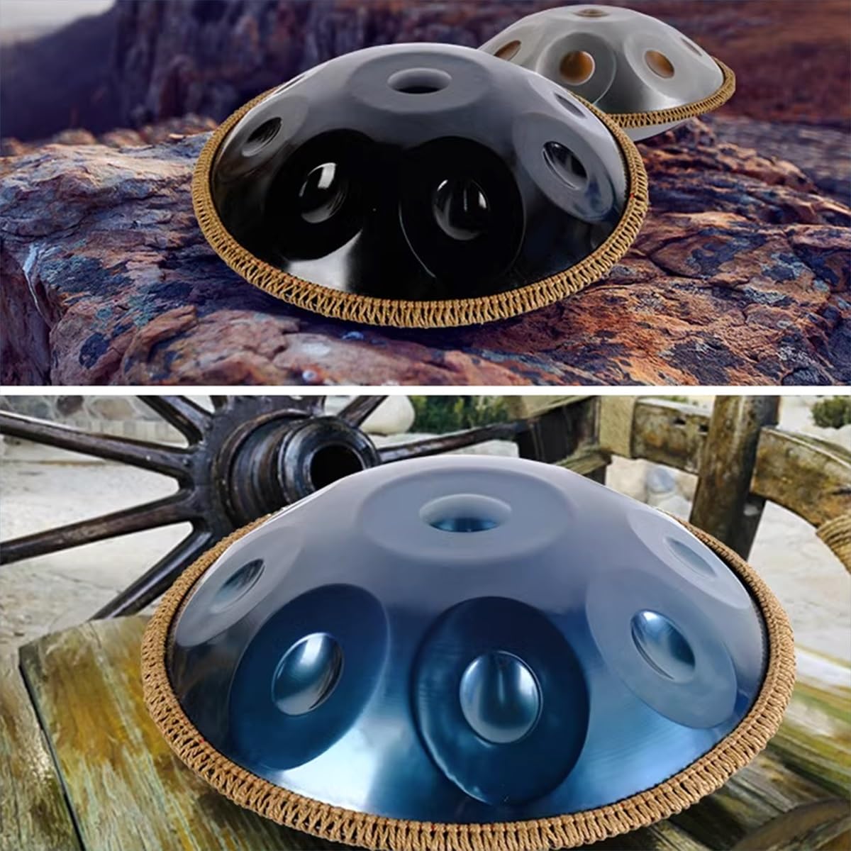 Tamburo In Acciaio Per Handpan A 432 Hz/440Hz 10 Note Da 22 Pollici In Re Minore, Tamburo Per Handpan Per Adulti(Nero,440Hz)