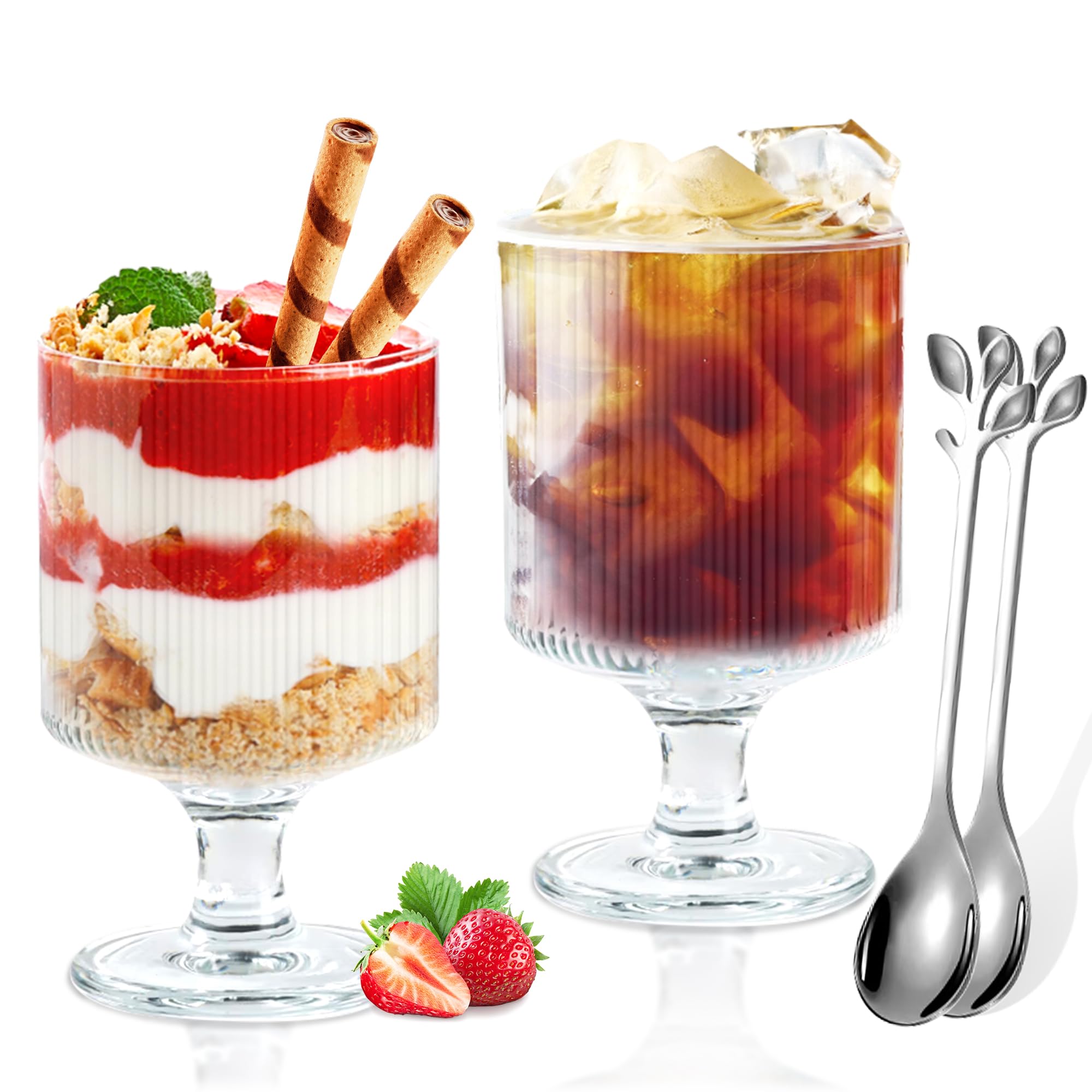 LYLIDIA 2 Stück Dessertgläser 250ml Eiskaffee Desert Gläser Set Glas Mit Fuß, Dessertschalen Desert Becher Dessertbecher Eisbecher Eisgläser Joghurtgläser für Nachtisch, Tiramisu, Spülmaschinenfest