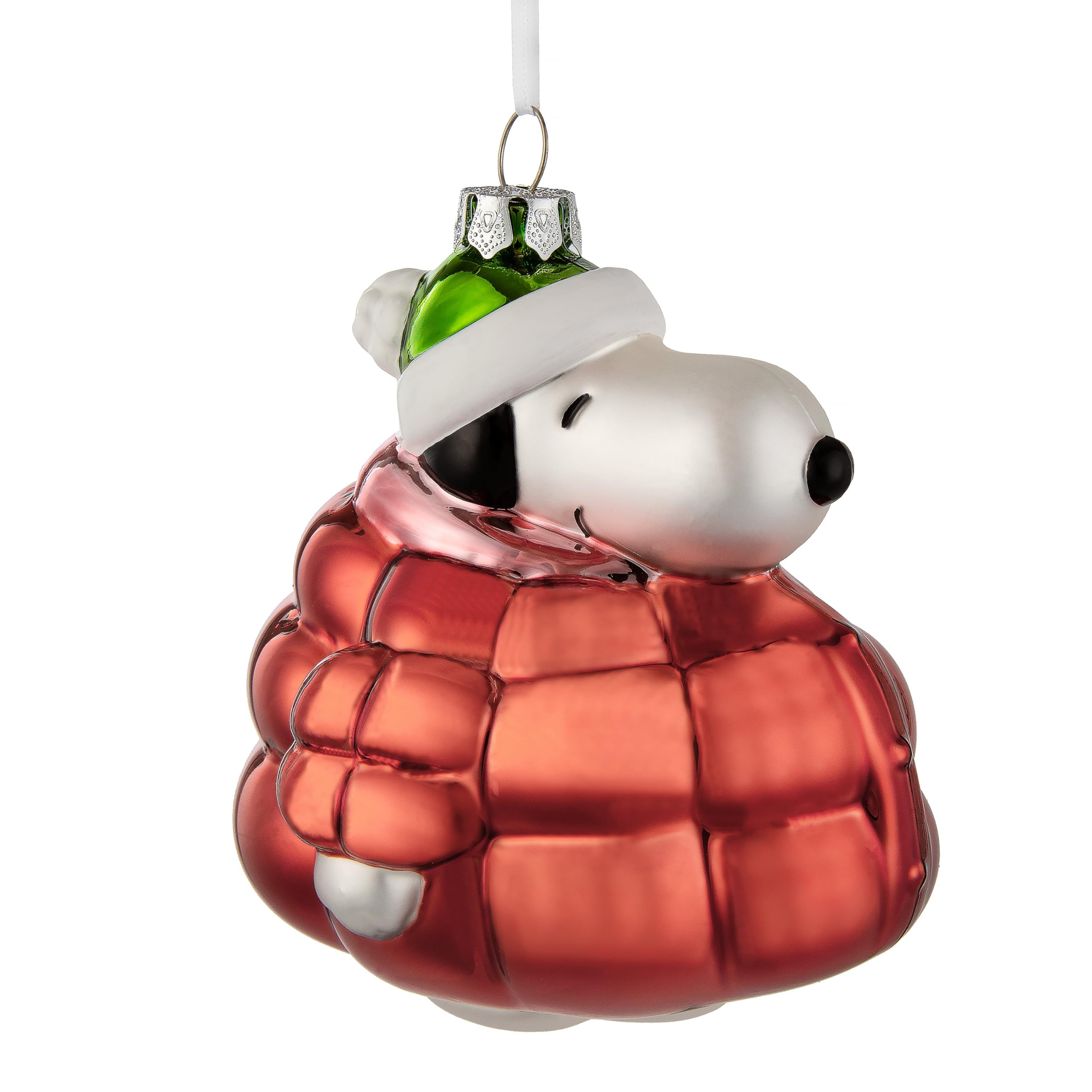 Hallmark PEANUTS Glass Ornament, Snoopy in His Red Puffer Jacket, Tree Decoration, Collectible, Red