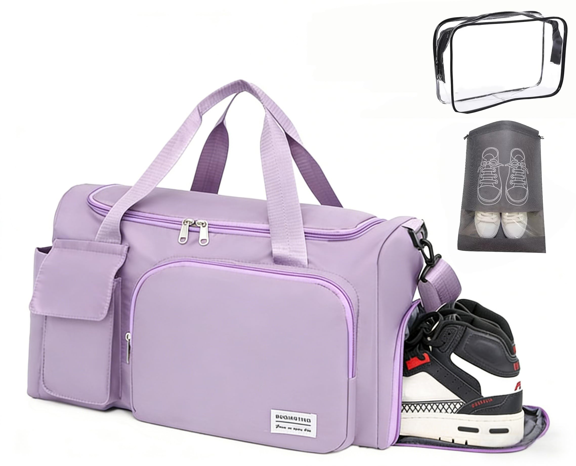 Sports Gym Bag Duffle Bag with Shoes Compartment & Wet Pocket，Weekend Travel Bag Overnight Bag for Women and Men Lightweight Holdall Hospital Overnight Bag - Weekend Bags, Hand Luggage Bag (Purple)