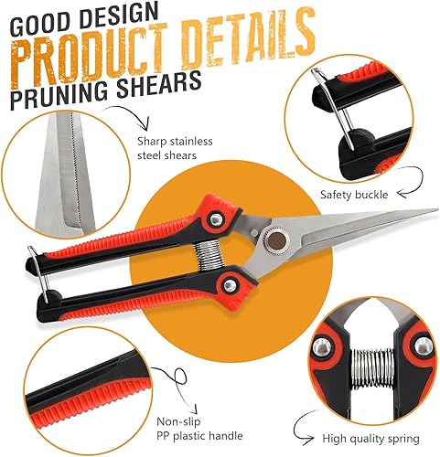 Miniatura 3 de Paquete de 4 tijeras de podar de jardín de acero inoxidable, tijeras de mano para recortar jardín con tijeras afiladas, herramientas de jardinería