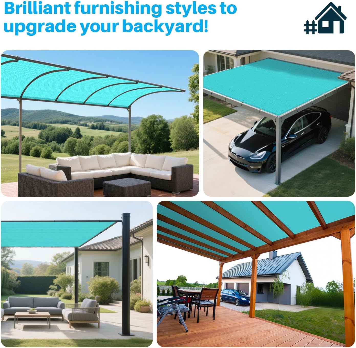 Patio Paradise 16' x 40' Sun Shade Cloth with Grommets Rectangle Shade Sail Canopy Pergola Cover with Straight Edge, UV Block Fabric for Backyard Deck Outdoor Activities, Turquoise Green