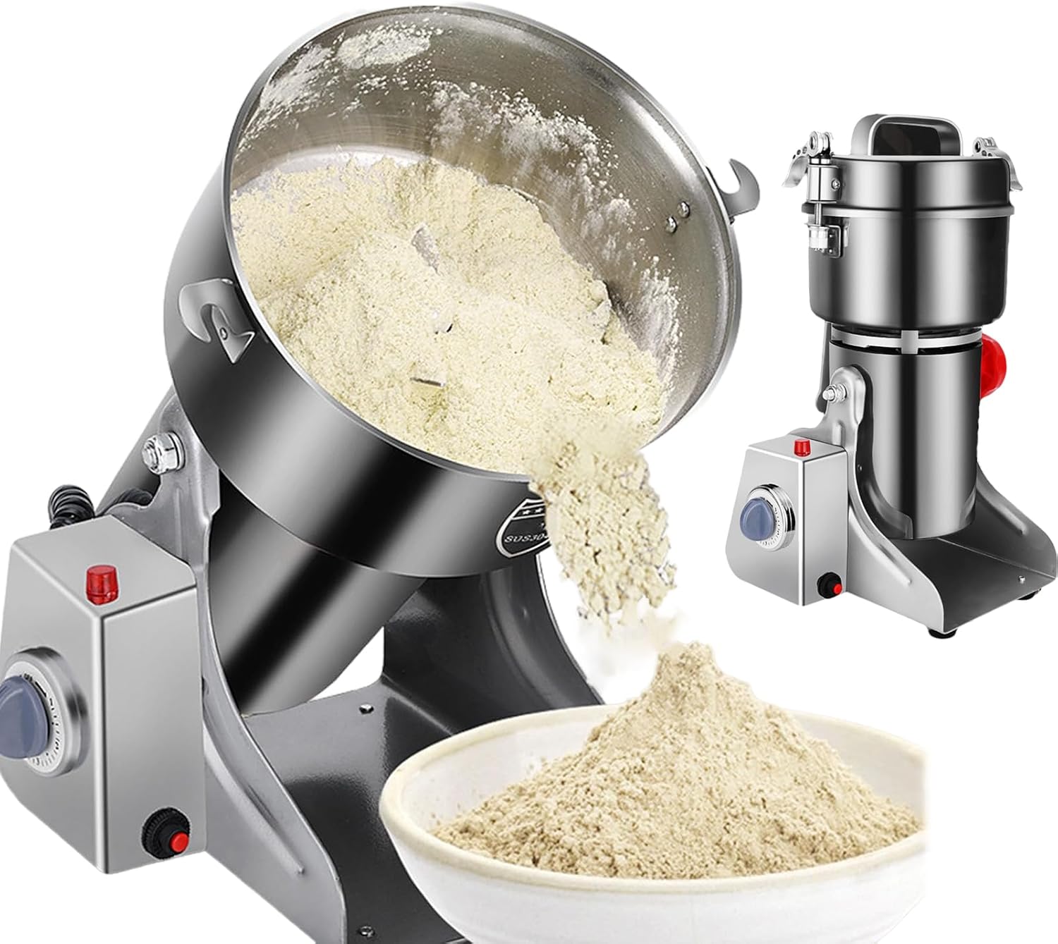 Grinding Mill Crusher，Electric Grain Mill Grinder Corn Grinder, with Overload Protection& 5min Timer Mill, Stainless Steel Spice Grain Mill for Dry Spice Herbs/Nut/Coffee/Rice