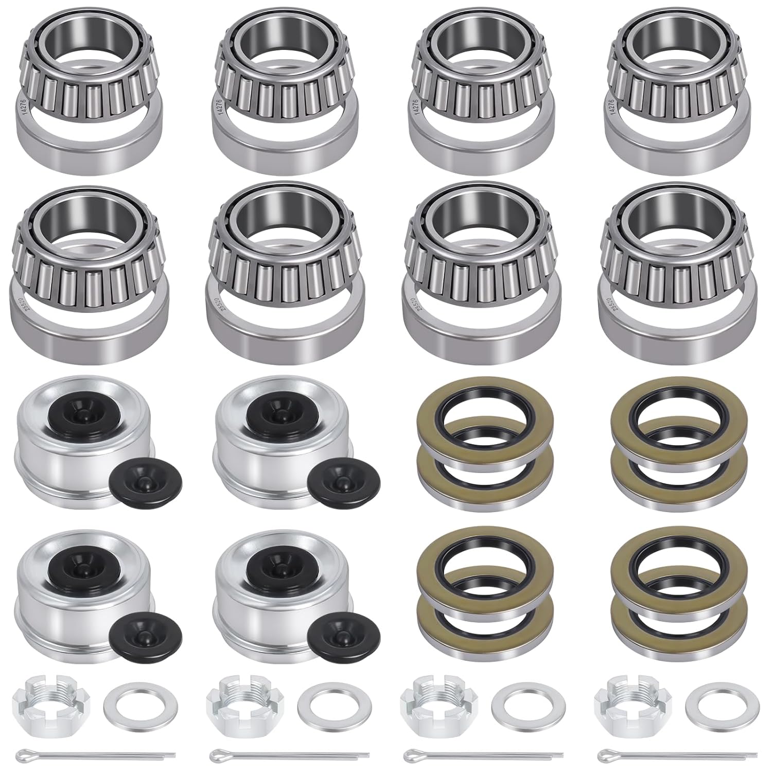 25580 14125A Boat Axles Trailer Bearing Kit, Grease Seals 10-36 22333TB, Spindle Nuts, 2.72" Dust Caps, Rubber Plugs, Cotter Pins and Washers for 5200-7000 lb Tandem Axles #D42 Spindle (4 Set)