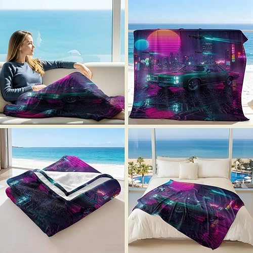 Miniatura 2 de Cyber Synthwave GTO Neon Retro Flannel Blanket, Super Soft Cozy Bed Throw, Versatile Throw Blanket for Bedroom & Sofa Decor (06,30 x 40in)