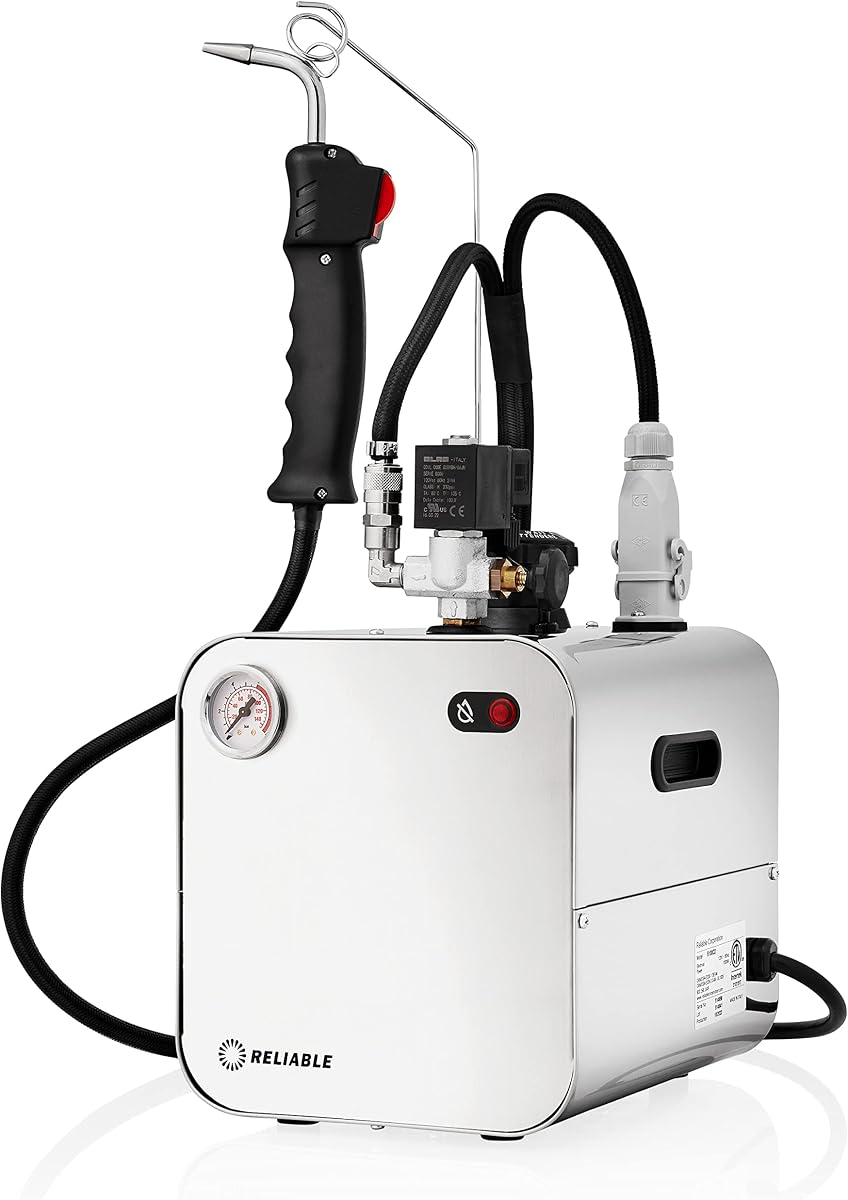Limpiador a vapor dental confiable 5100CD, caldera de acero inoxidable de 2,2 L, presión de funcionamiento de 3,5 bar, elemento calefactor externo de larga duración de 1000 W, modo ecológico que ahorra hasta un 33 % de energía, capacidad nominal de agua de 1,9 L | Caldera de Acero Inoxidable, 4 Sistemas de Seguridad, Manguera de Vapor de 6', Luz Indicadora de Nivel Bajo de Agua, Hasta 4 Horas de Vapor, Fabricada en Italia