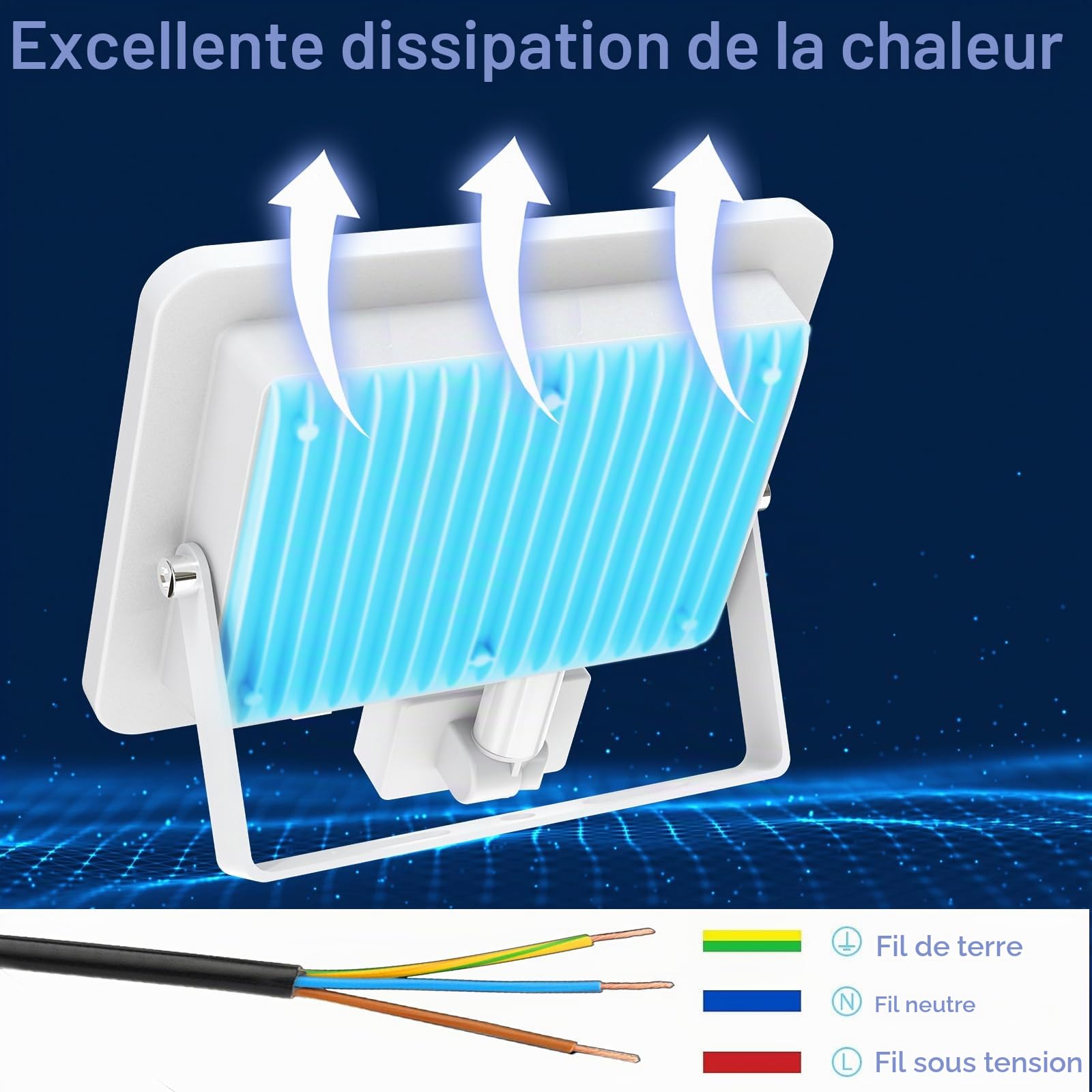 Projecteur LED Exterieur Detecteur de Mouvement 100W 10000lm | 2 Pièces Spot LED Extérieur Avec Detecteur Blanc Froid, IP67 Étanche Éclairage de Sécurité d'extérieur Pour Patio Terrasse