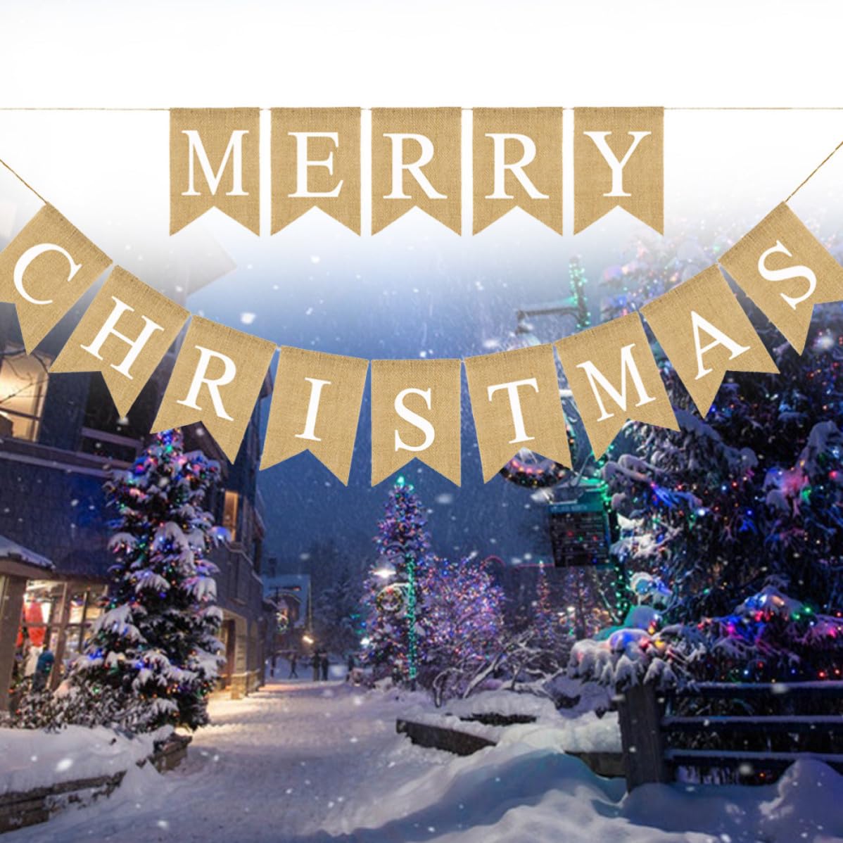 Genérico Pancarta Colgante Banderín de Arpillera Chic Letras de Feliz Navidad de Lino para Decoración Interior y Exterior y Ornamento para Fiestas Navideñas