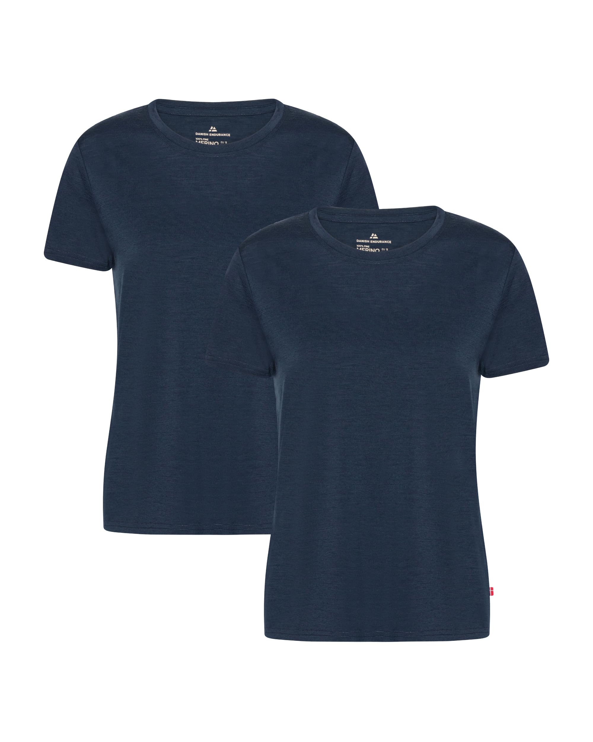 DANISH ENDURANCE 100% Merino Shirt Damen, Geruchsresistentes Tshirt, 2er-Pack, Dunkles Marineblau, XL
