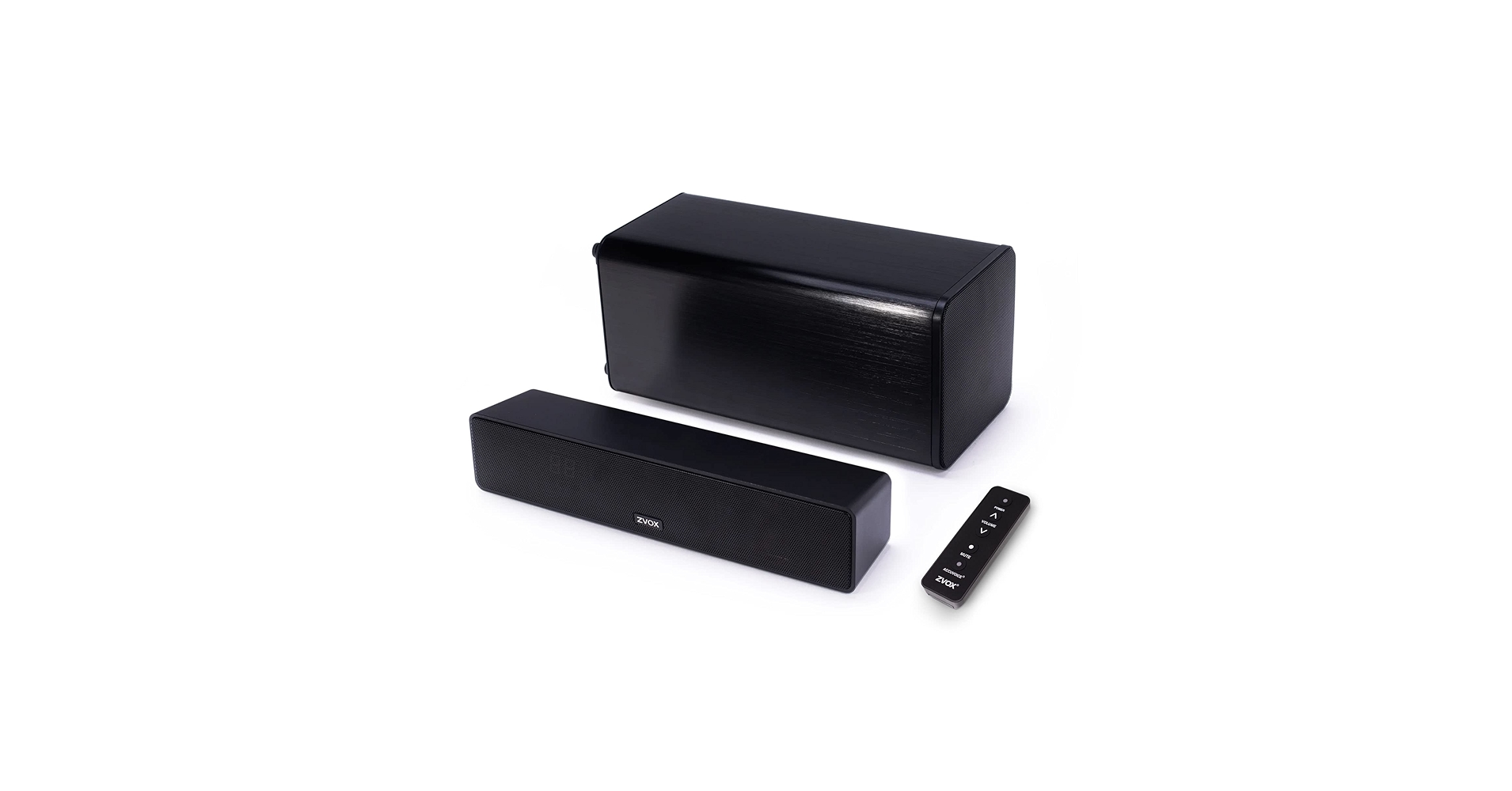 ZVOX AccuVoice AV110 TV Speaker, Dialogue Clarifying Micro Home Theater System with Patented Hearing Technology, Speakers for TV with Separate Subwoofer, Audio Sound System, Black ZVOX AccuVoice AV110 TV Speaker, Dialogue Clarifying Micro Home Theater System with Patented Hearing Technology, Speakers for TV with Separate Subwoofer, Audio Sound System, Black