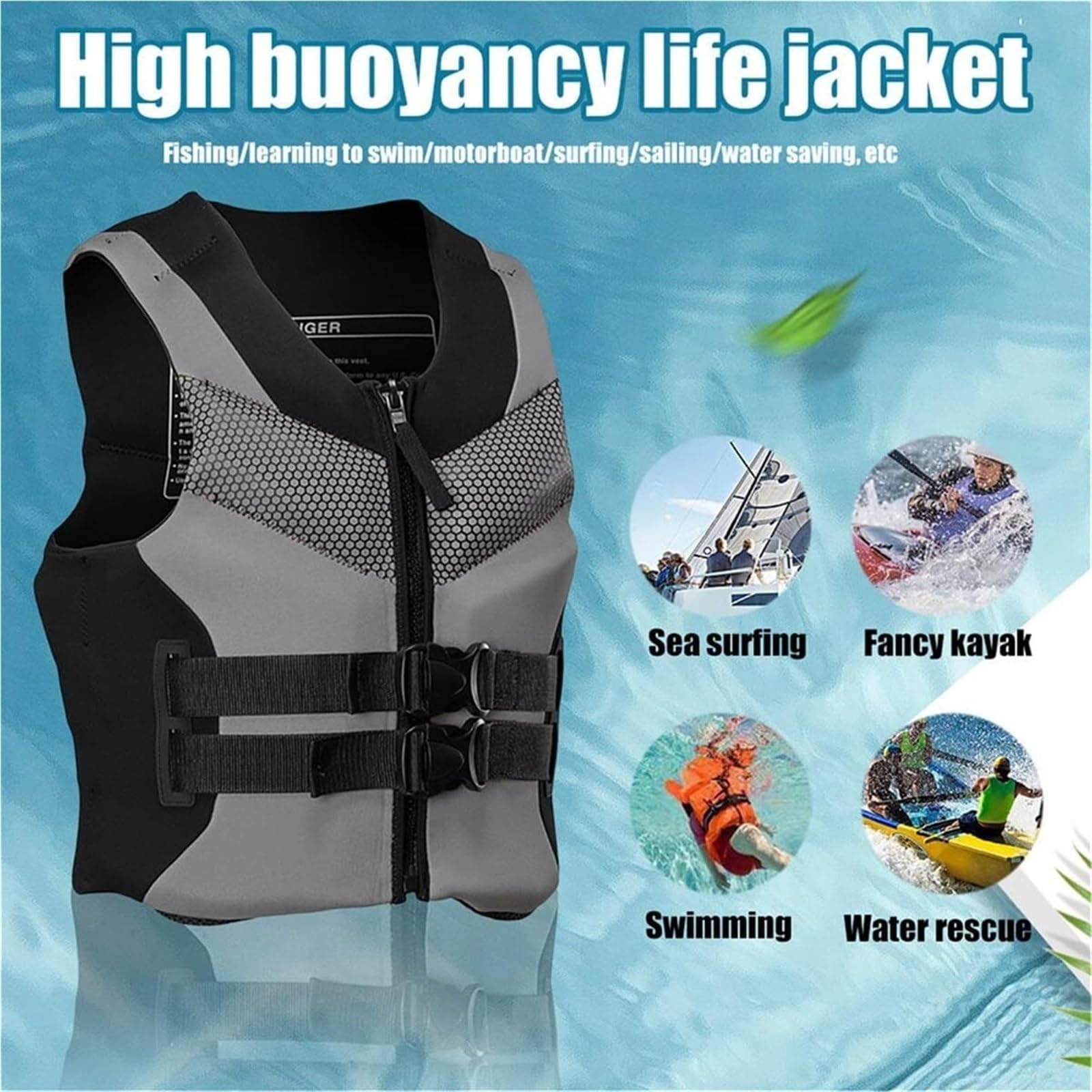 Giacca da Surf in Neoprene PFD for Kayak da Nuoto for Pesci | Giacca da Surf in Neoprene con Vestibilità Regolabile for Kayak, Pesca, Nuoto