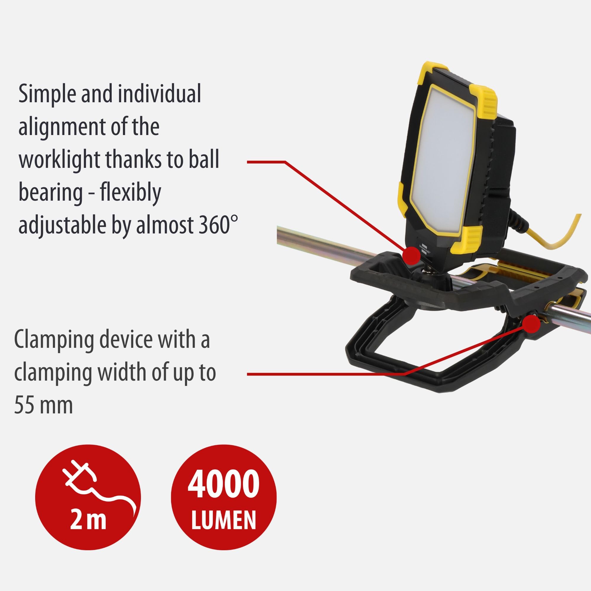 Brennenstuhl Mobile LED Work Light CL 4003 M/Clampable Spotlight 40W with Clamping Device (Construction Spotlight with Tilt Angle - Image 3