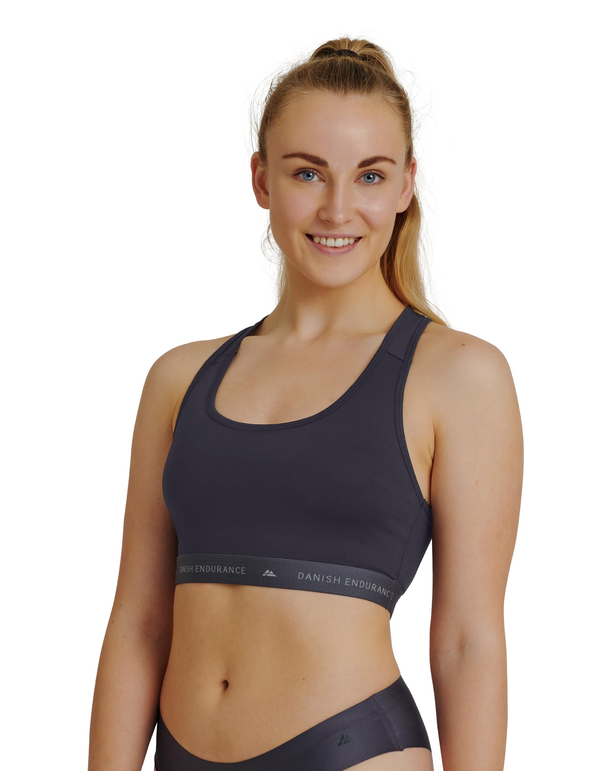 DANISH ENDURANCE Sports Bra for Women, Lightweight Racerback Compression Bralette, for Workouts (Grey, Medium)