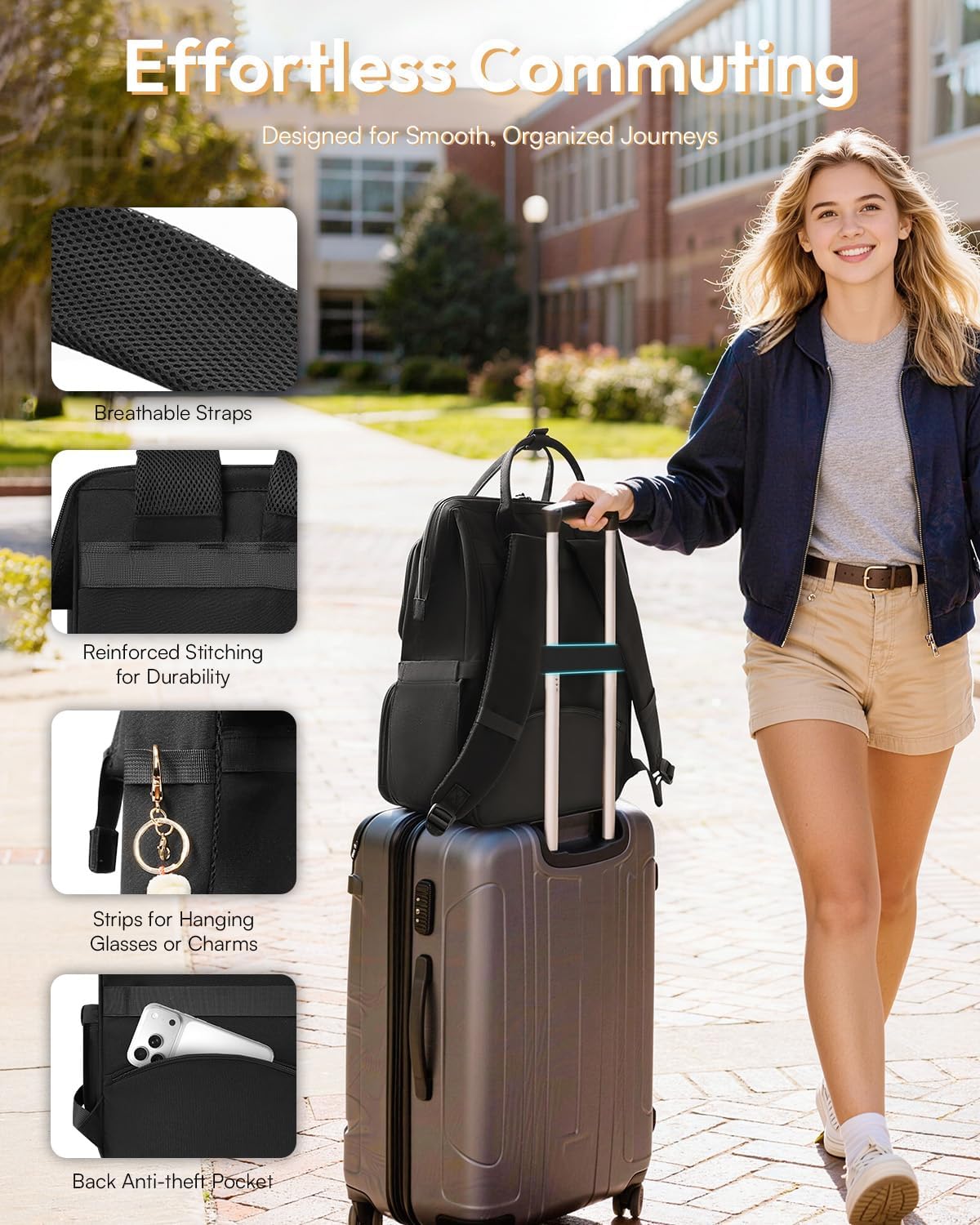 Ita Backpack with Lunch Compartment, Ita Bag Pin Display Lunchbox Back Pack with Insert, 15.6 Inch Laptop College Backpack for School, Travel Bookbag with Lunch Box for Commute Cosplay Concert, Black - Image 6