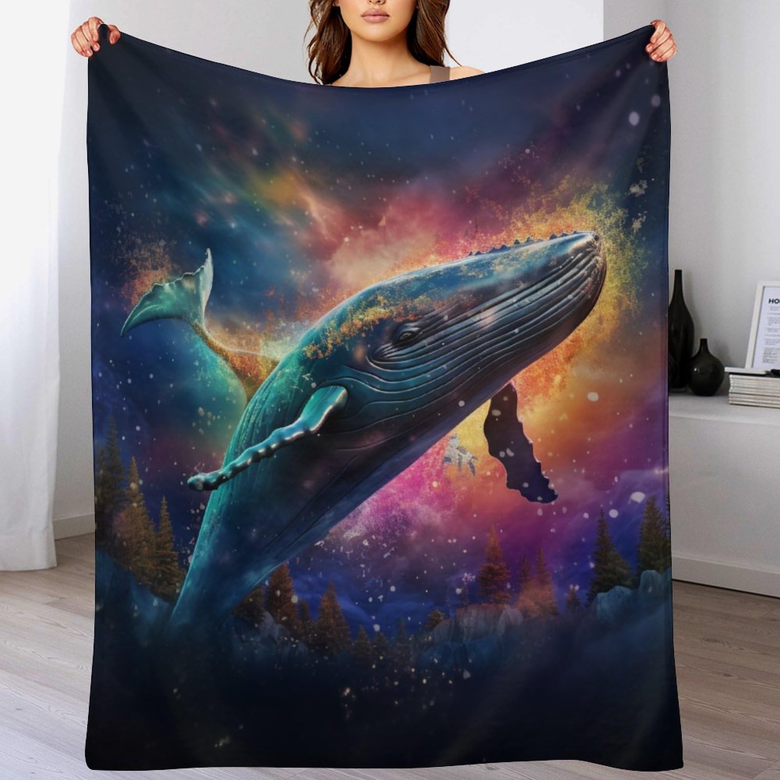 Whale Flannel Blankets Throws for Sofa, Bedroom, Couch, Travel, Bedroom Accessories Fluffy Microfiber Fleece Blankets - Soft, Lightweight, Plush Bed Blanket（180×200cm）