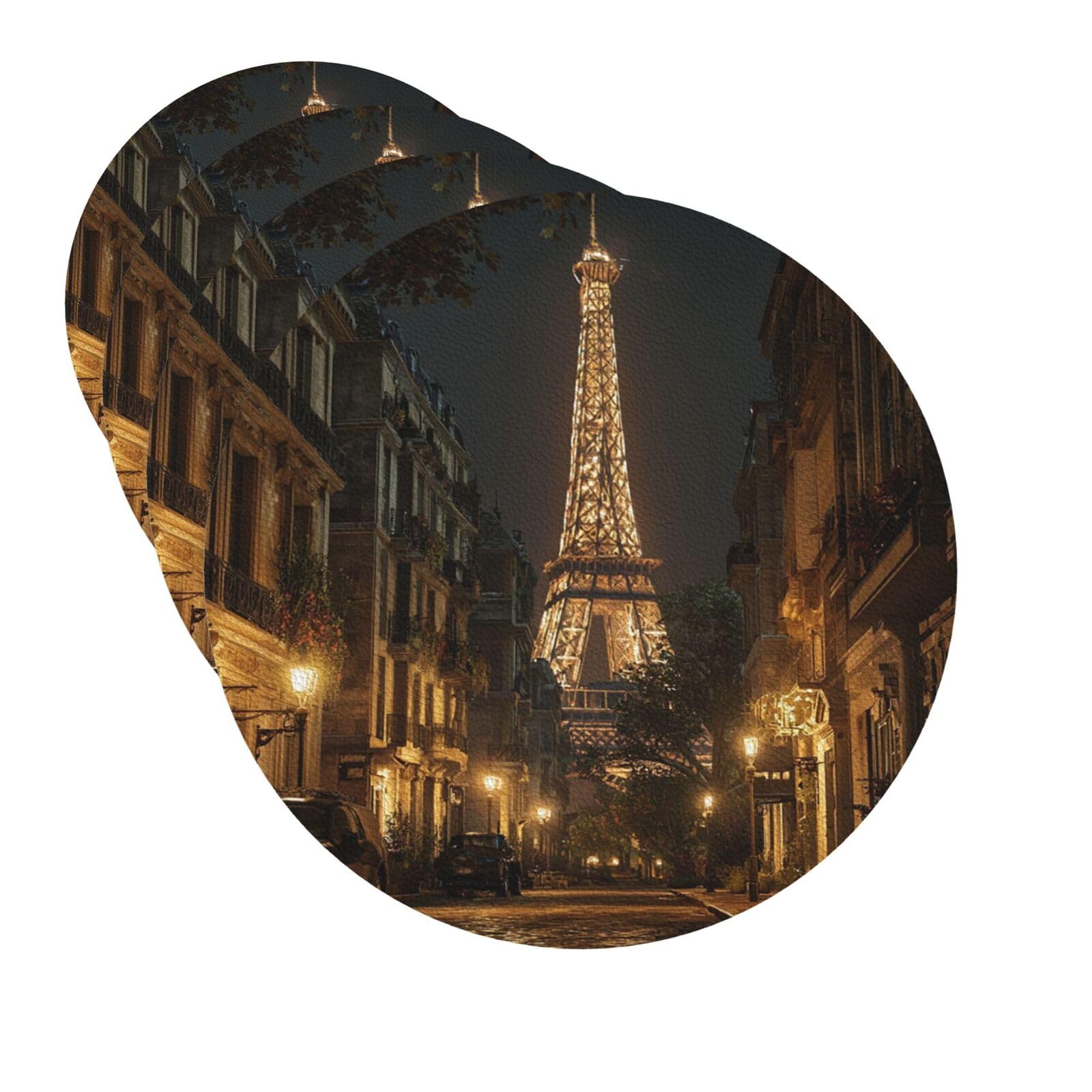 Drink Coasters Set of 4 Quick-Dry Leather Coaster Night Paris Eiffel Tower Coasters for Drinks Coffee Cup Mat Tabletop Protection Heat Resistant Coaster for Kitchen Bar Office Home Decor